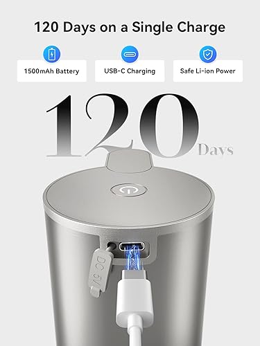 Miniatura 5 de SUNLY Dispensador automático de jabón de espuma, sensor rápido de 0.2 s, recargable USB-C, acero inoxidable resistente a las manchas, dispensador de