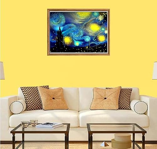 Miniatura 4 de LXTONG Van Gogh - Kit de pintura de diamantes de cielo estrellado 5D, juego completo de pintura de diamantes redondos de noche estrellada, puntos de