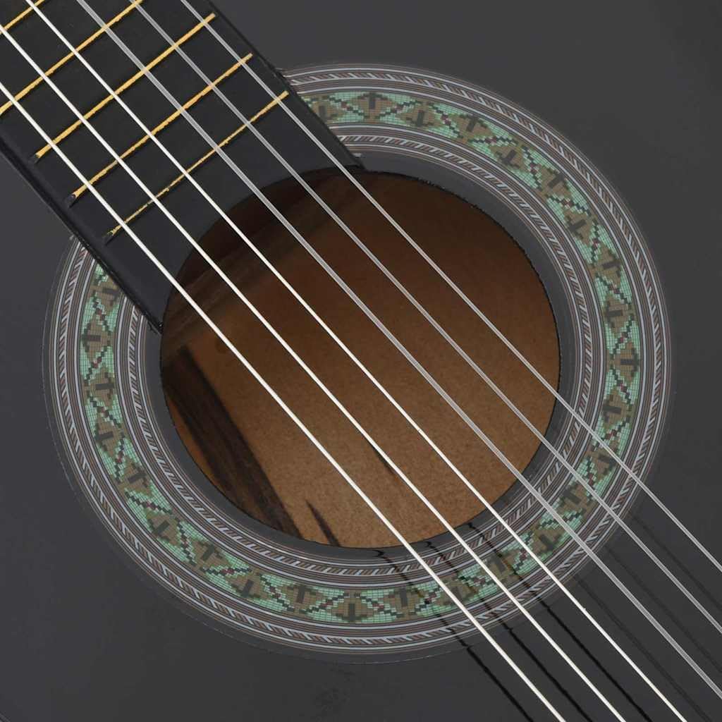 8 Piece Classical Guitar Beginner Set, Black 3/4 Size 36" Basswood Nylon String Kit for Students, Amateurs, Gifts