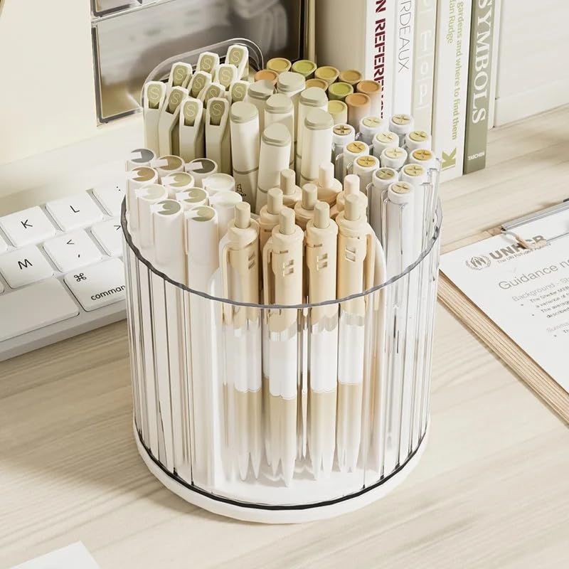 HOME CUBE 1 Pc Rotating Pen Pencil Holder With 6 Slot Desk Organizers For Office Supplies Stationery Pens Staplers Clips Office HOME, Transparent