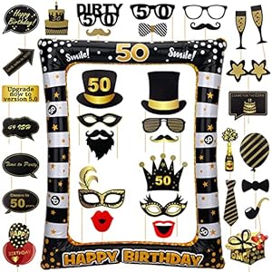 50.Geburtstag Foto Requisiten Party Deko, 1 Stück Aufblasbarer Bilderrahmen und 36 Stück Selfie Fotorequisiten Fotobox…