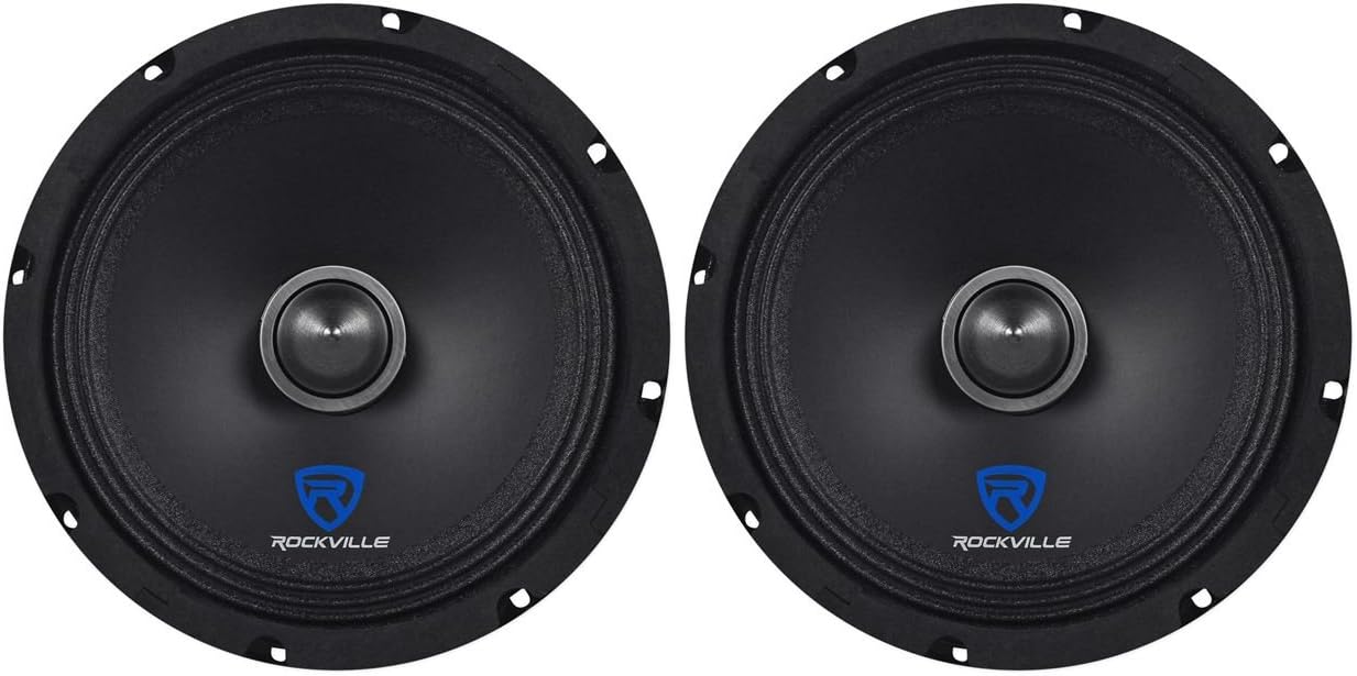 Rockville RXM88 8 in 250-Watt Peak 125-Watt RMS 8 Ohm Mid Bass Driver Car Audio Speakers, Kevlar Cone, Shallow Mount Design, for Loud Car Stereo Upgrades, 2-piece