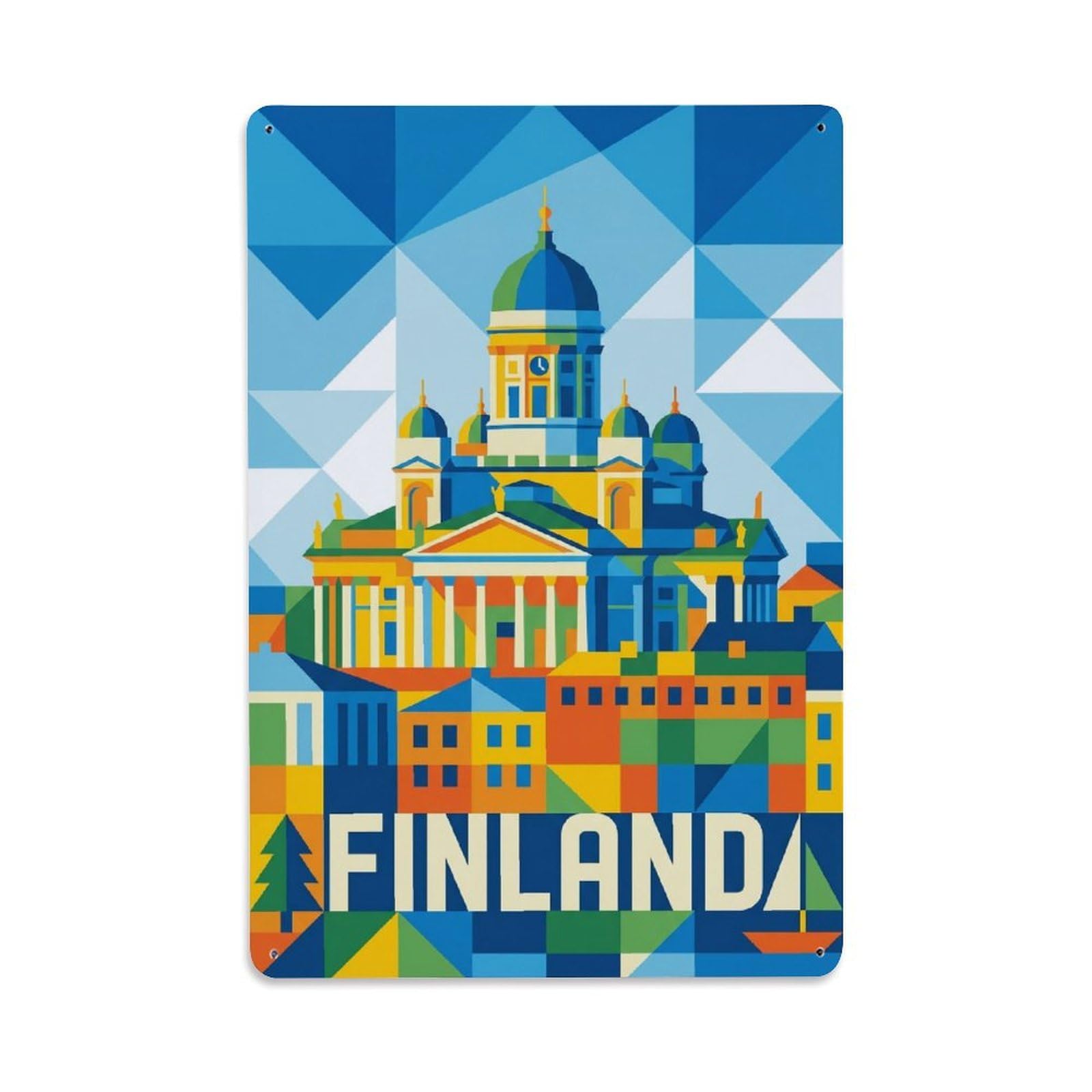 Olhnbad Style Helsinki Cathedral Geometric Travel Landmark Metal Tin Sign