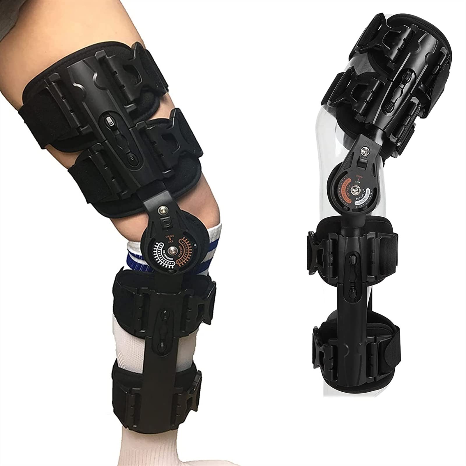 Tutore per Ginocchio Incernierato, Stabilizzazione Post-Operatoria del Tutore per Ginocchio con Lunghezza E Angolazione Regolabili, Supporto Ortopedico per La Riabilitazione in CAS