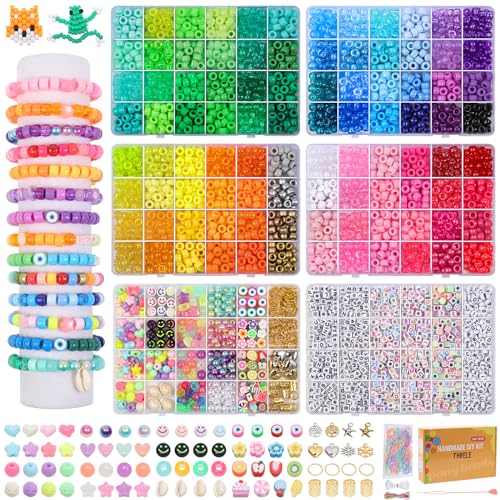 THRELE 4000pcs Pony Beads Friendship Bracelet Making Kit Included 96 Colors Kandi Bead,Letter Beads,Beads for Bracelet Making Kit DIY Crafts