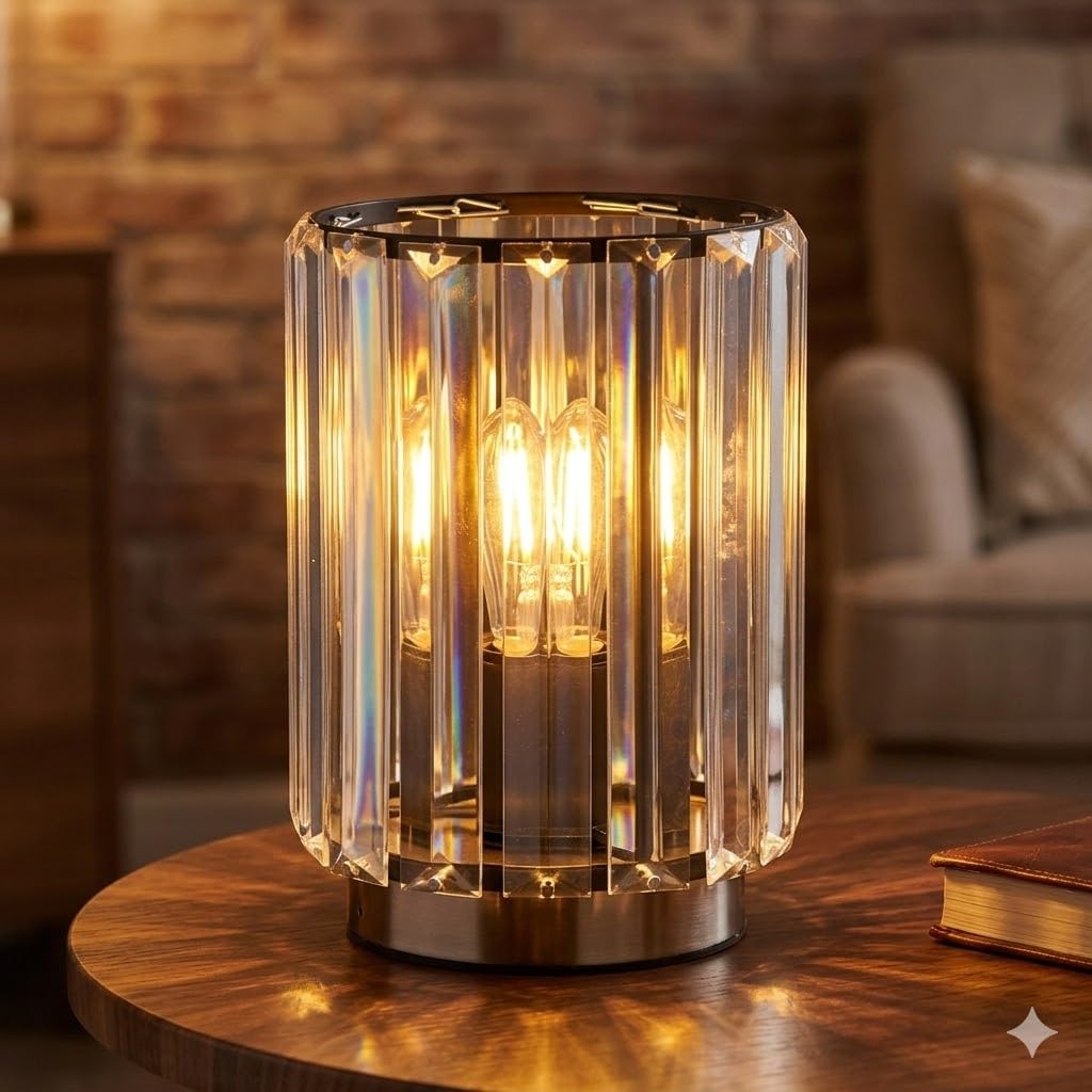 Bloomingtons Direct Acrylic Glass Cordless LED Desk Light USB Rechargeable Desk Lamp Night Light with Dimming Decorative Bedside Lamp for Bedroom Living Room Home