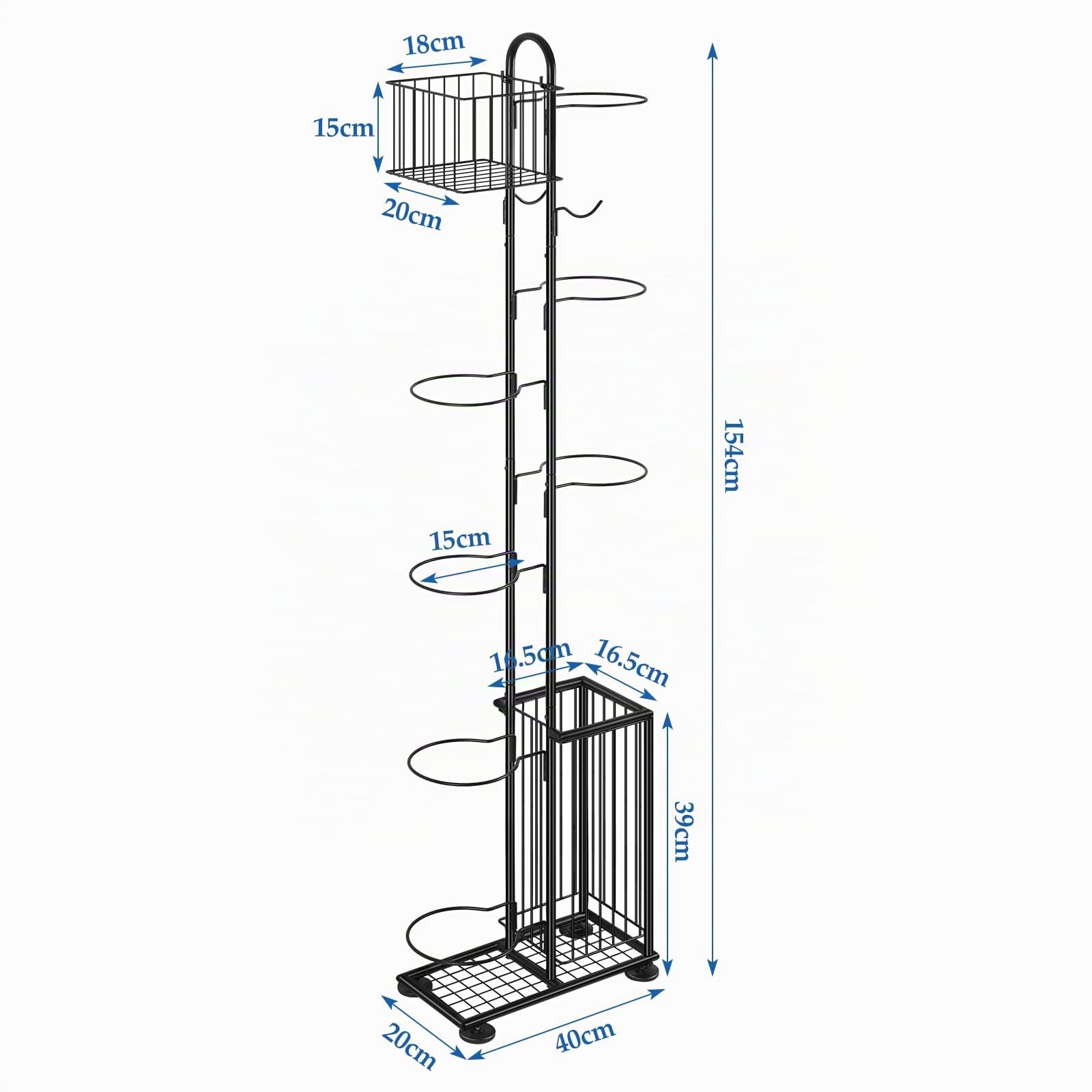 Smusei Support à billes en métal, 7 niveaux, support vertical pour balles avec paniers et crochets, salon et extérieur, équipement de sport, organisateur pour basket-ball, football, volley-ball