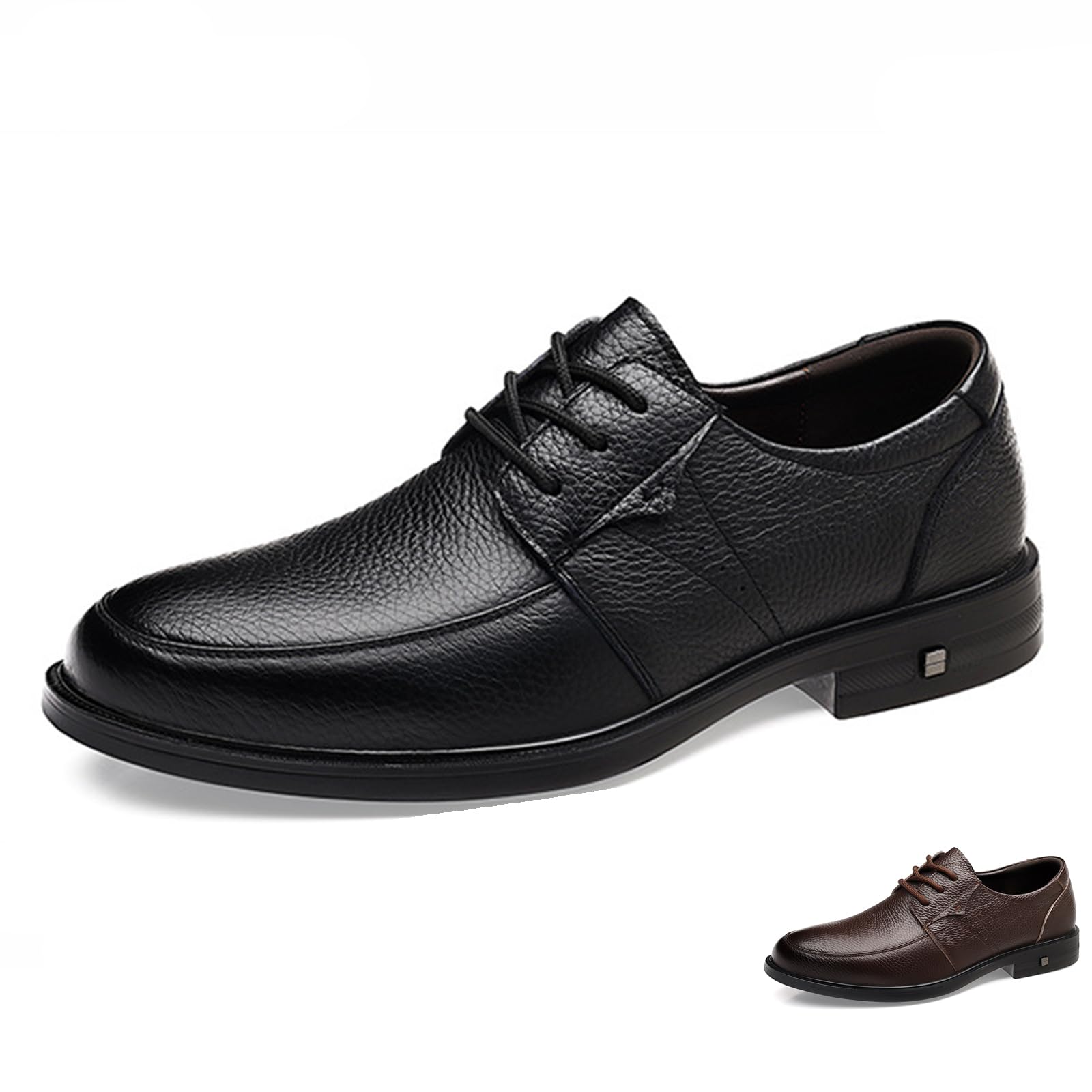 Mens Genuine Leather Lace Up Dress Oxfords Fashion Classic Round Toe Low Top Derby Shoes Business Casual Office