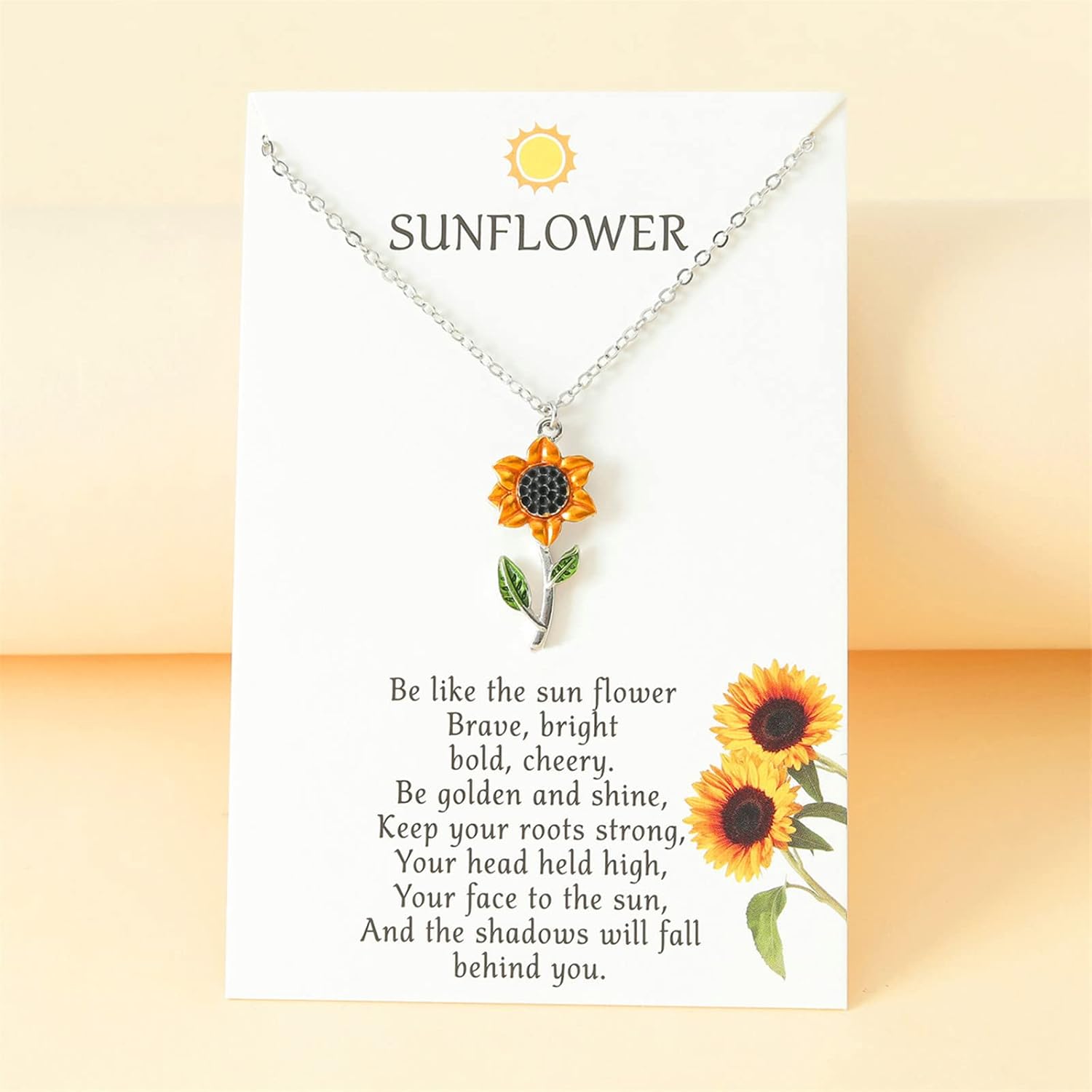 Sunflower Flower Daisy Pendant Necklace for Women Friend Adjustable Link Chain Love Heart Geometric Round Circle Clavicle Necklace Retro Inspirational Jewelry Birthday Gift - Image 2