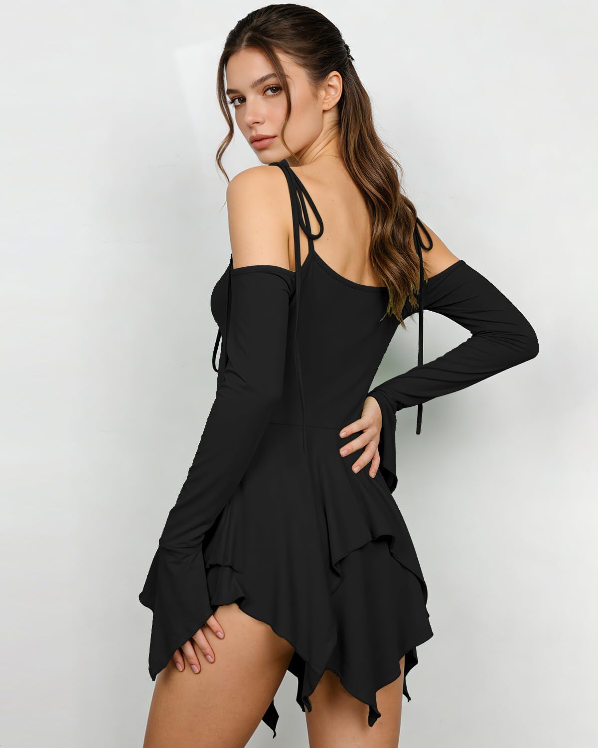 Joukavor Women's Renaissance Fairy Dress Short Medieval Fairycore Handkerchief Dress for Ren Faire Halloween