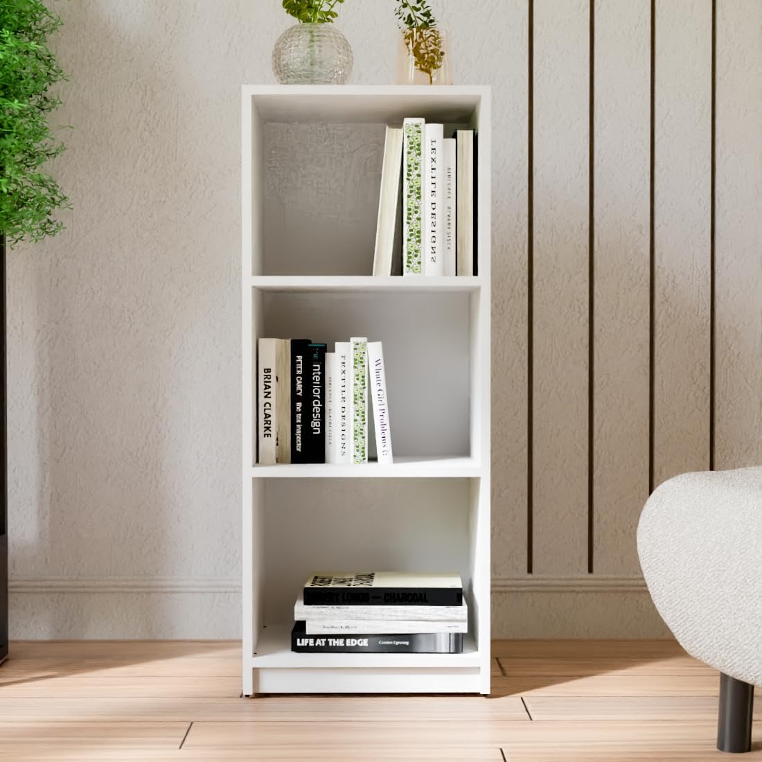 COUCH CULTURE Whitman Engineered Wood 2 Shelves Open Bookshelf Cabinet Book Rack Organizer for Decor Display Unit, Floor Standing Bookcase for Home, Office & Library (Color - White, Knock Down)