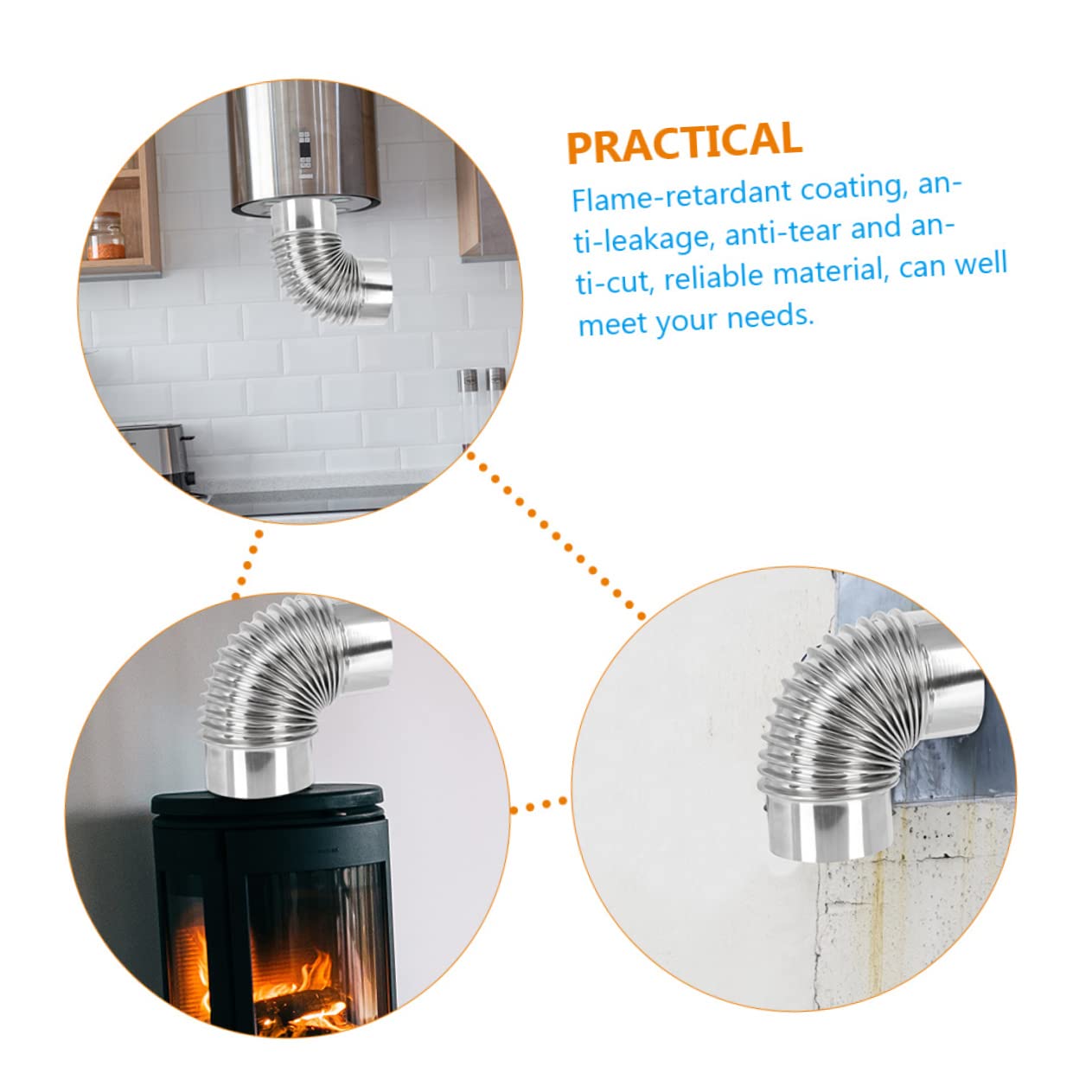 Tubo de Chimenea de Acero, Conducto de ventilación for Chimenea de 90 Grados, 4 Unidades, Manguera Flexible, Codo de ventilación for Chimenea de leña(18X8CMx4pcs)