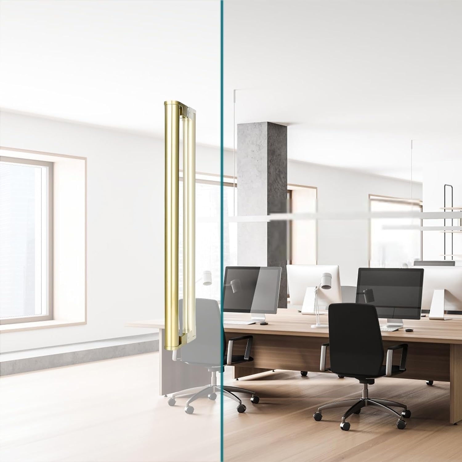 Poignée de porte en verre dorée 103cm double face en acier inoxydable pour menuiserie