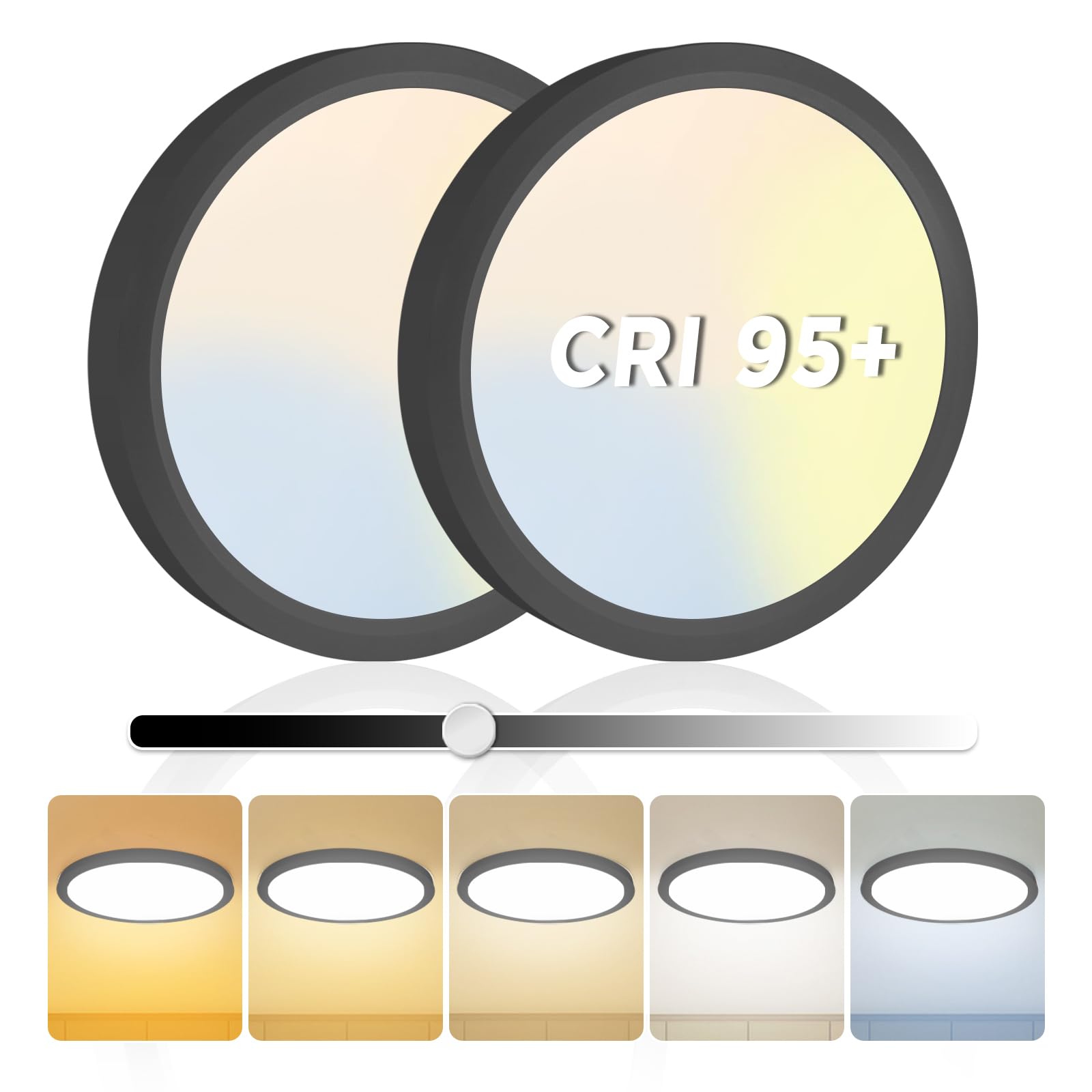 Photo 1 of EOSMILE 2Pack 15.8 Inch LED Flush Mount Ceiling Light, 35W, 120lm/W, 4200LM, CRI 95+, 2700K-5000K 5CCT Selectable & Dimmable, Black Round Flat Panel Light for Hallway, Kitchen, Bedroom, Laundry Room