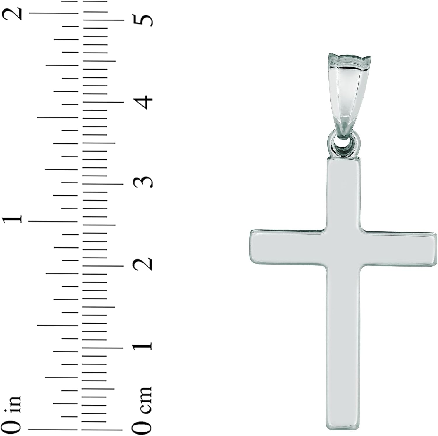 Floreo 14k White Gold 1.4" Classic Square Edged Cross Charm Pendant with optional Adjustable Chain Necklace - Image 4