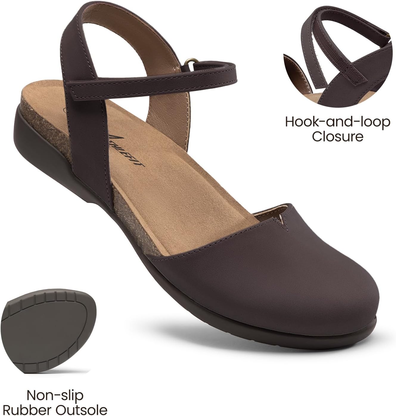 Athlefit Women's Closed Toe Sandals Comfort Cork Footbed Arch Support Flat Sandals - Image 5