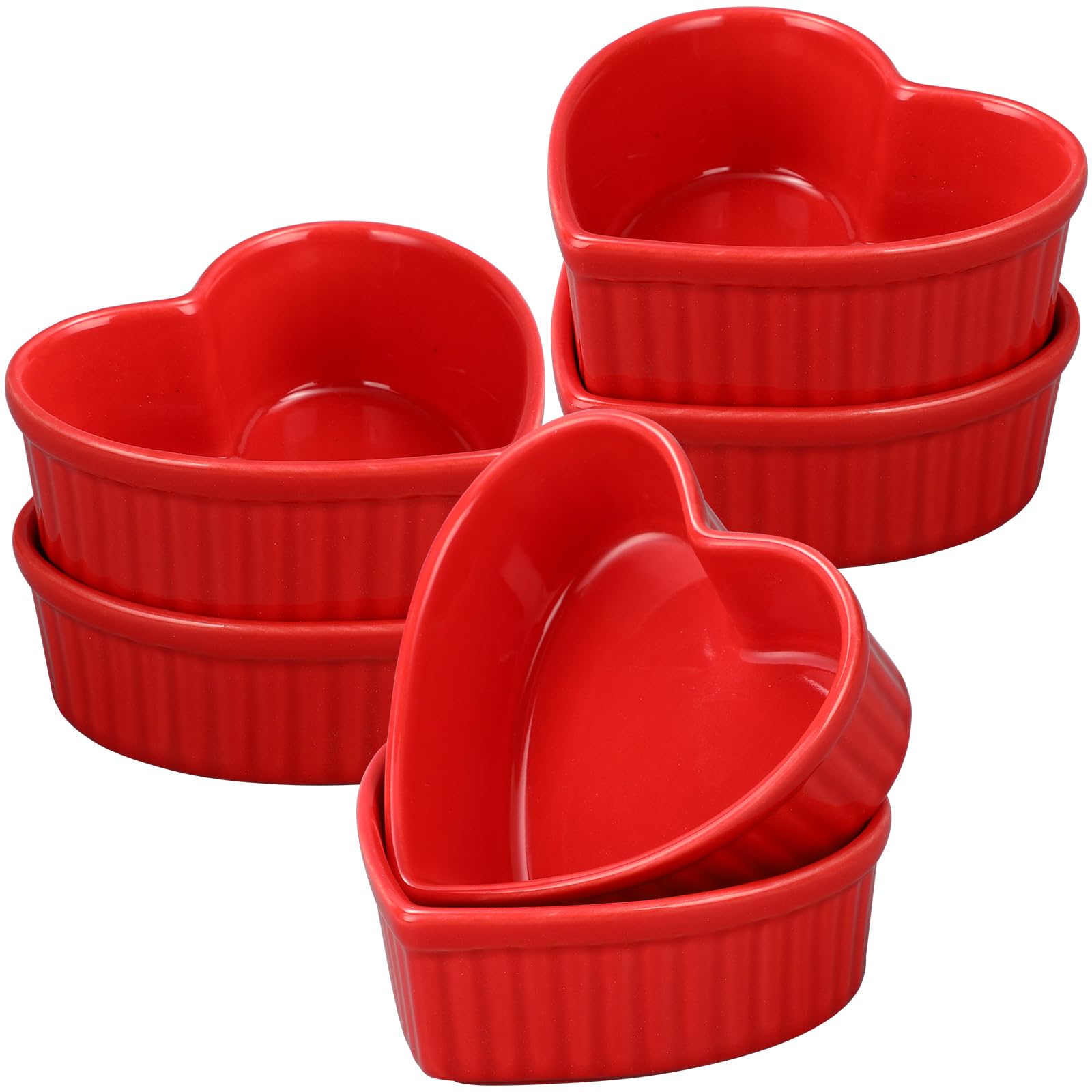Ramequines de cerámica con forma de corazón para el día de San Valentín, 6 onzas, aptos para horno, platos de crema brulee, cuencos pequeños para hornear, para cocina, fiesta, aperitivos, servir,