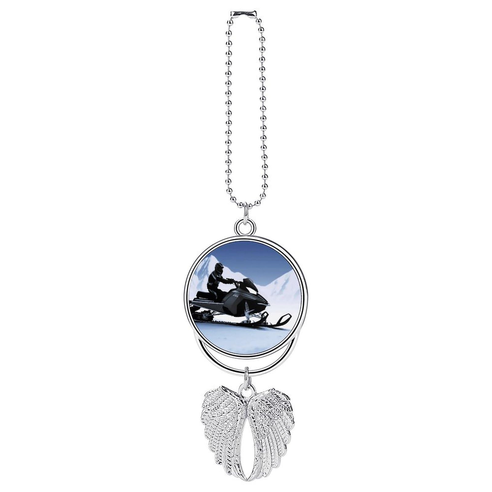 Car Charm Zinc Alloy Rearview Mirror Hanging Ornament Premium Metal Snowmobile Car Pendant for Auto Interior Decor Accessories,Unique Gift for Adult,Silver-Style