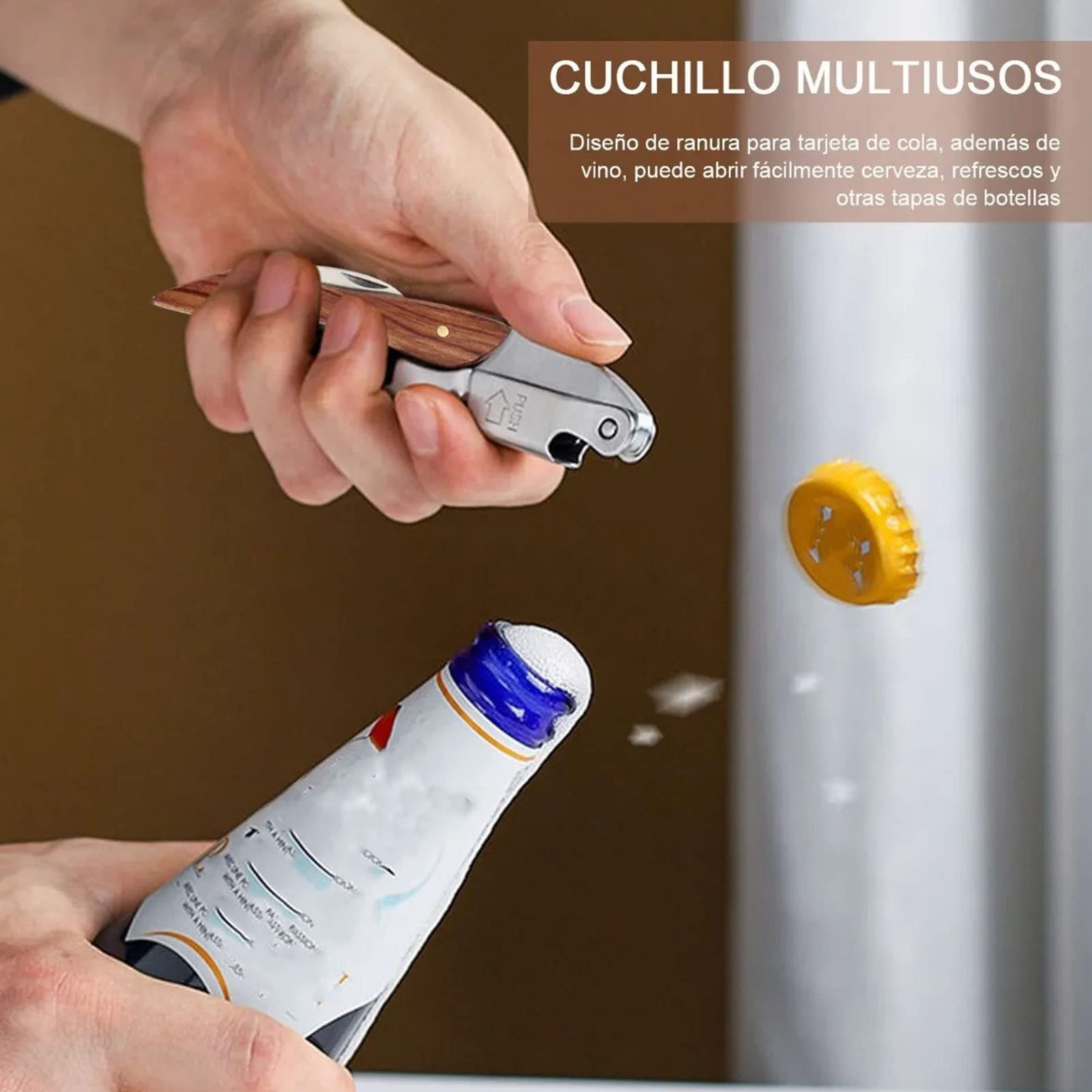 Apribottiglie, Cavatappi per Camerieri Professionali 5 Cerchi Apribottiglie per Vino, Chiave per Vino in Acciaio Inossidabile Apribottiglie Portatile con Manico in Legno con