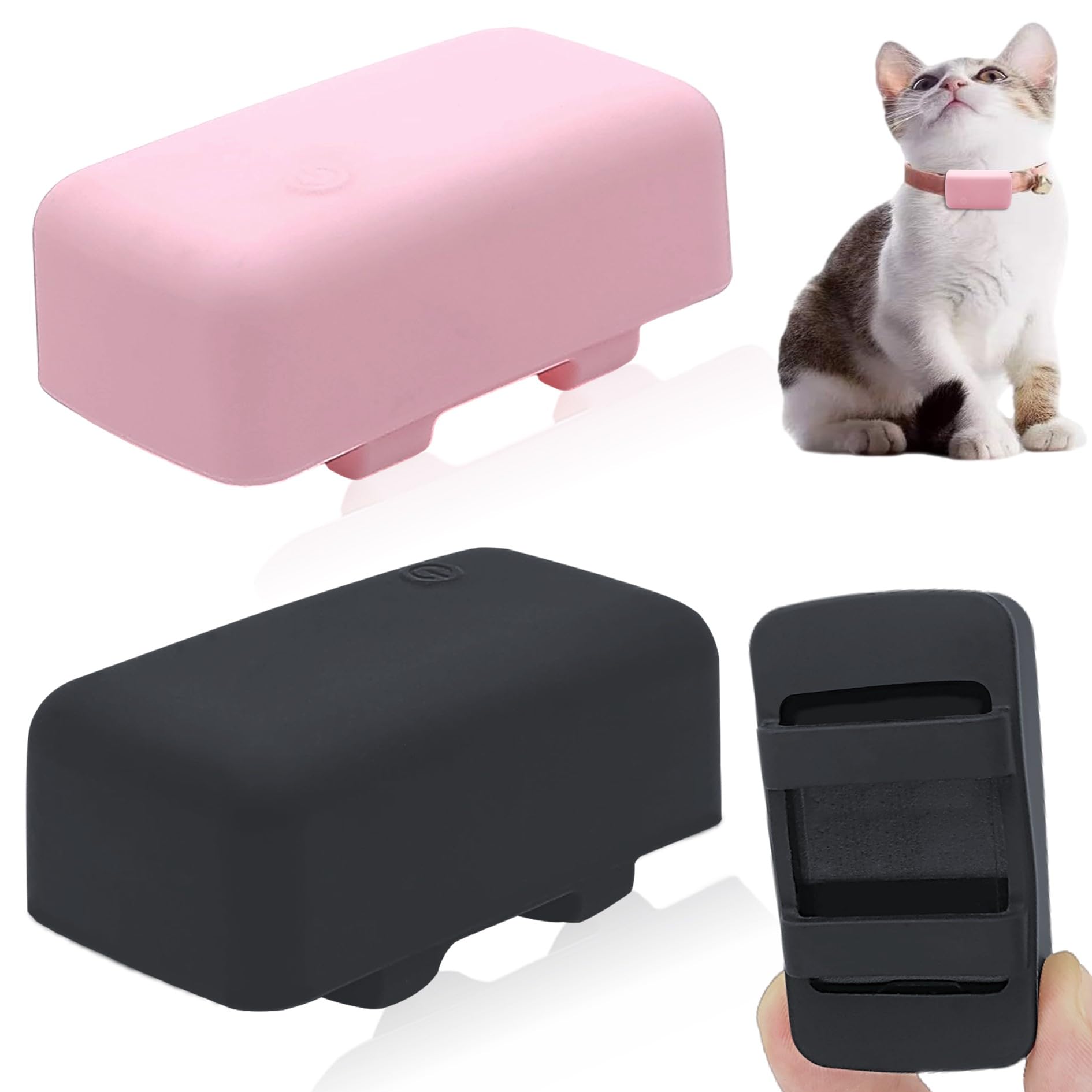 2 Pack Silicone Holder Compatible for Tractive cat Mini Tracker,Rubber Accessories Cover tag,Secure Sturdy GPS Finder Case for Dog Pet Collar (Black,Pink)