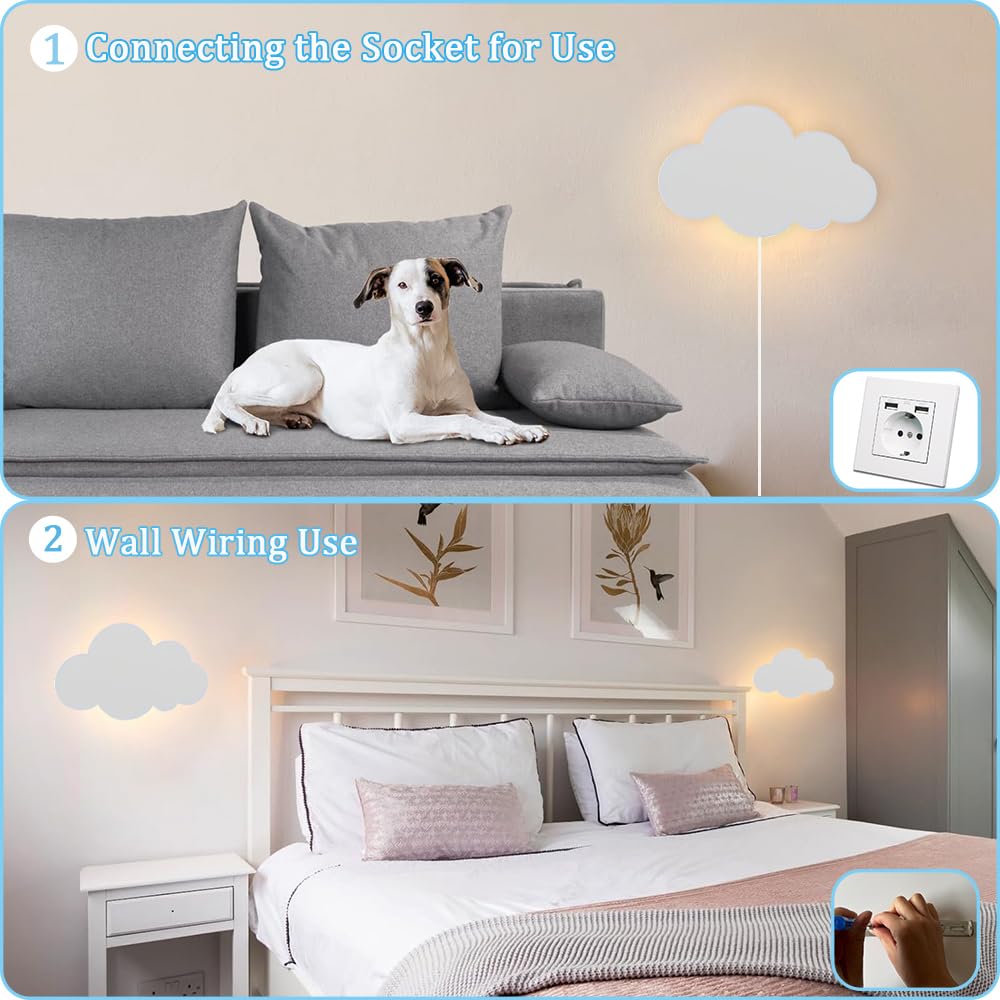 Lámpara de Pared Interior con Interruptor Táctil LED Regulable Lámpara de Noche Habitación Infantil Aplique de Pared con Enchuf Moderna Lámpara de Lectura para Dormitorio Salon, Blanco
