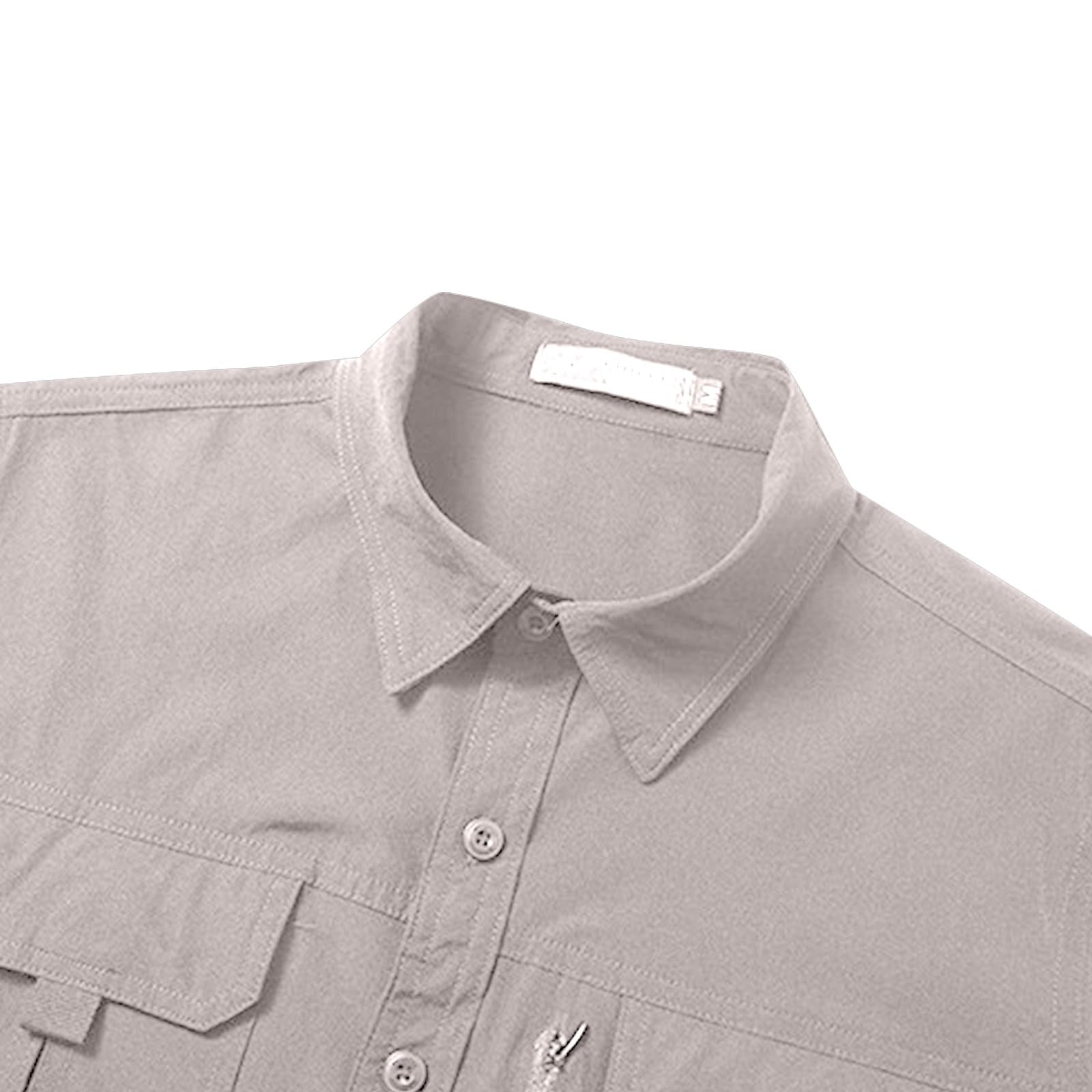 Camicia Uomo Manica Lunga Abbottonata con Protezione Solare, Tessuto Leggero con Tasche, Ideale per Pesca, Escursioni e Viaggi all’Aperto(1B-Light Ashy, L)