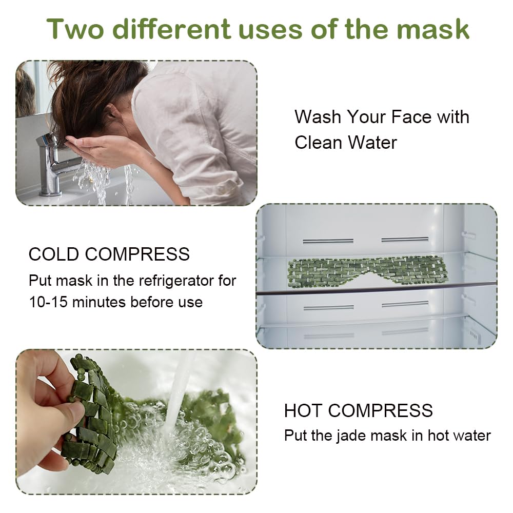 Maschera per Gli Occhi in Giada, Maschera Per Occhi In Pietra, Naturale Pietre Di Giada Anti Invecchiamento, Aiuta A Ridurre il Gonfiore Degli, il Mal di Testa (verde scuro)