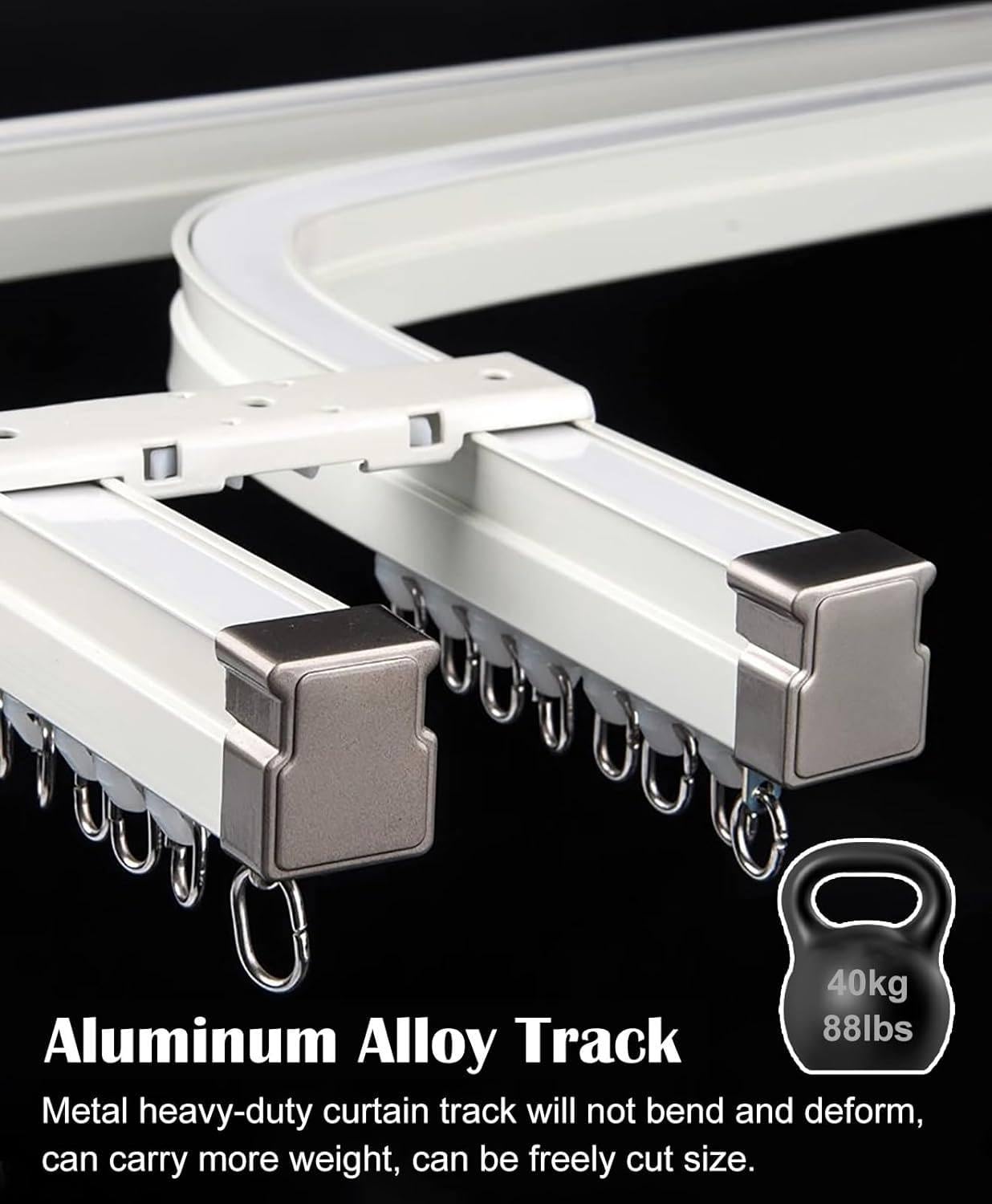 Double rideau Track Rail incurvé pour la baie vitrée, système de piste de rideaux flexible à pliage, piste de rideau en alliage en aluminium et accessoires, support de plafond