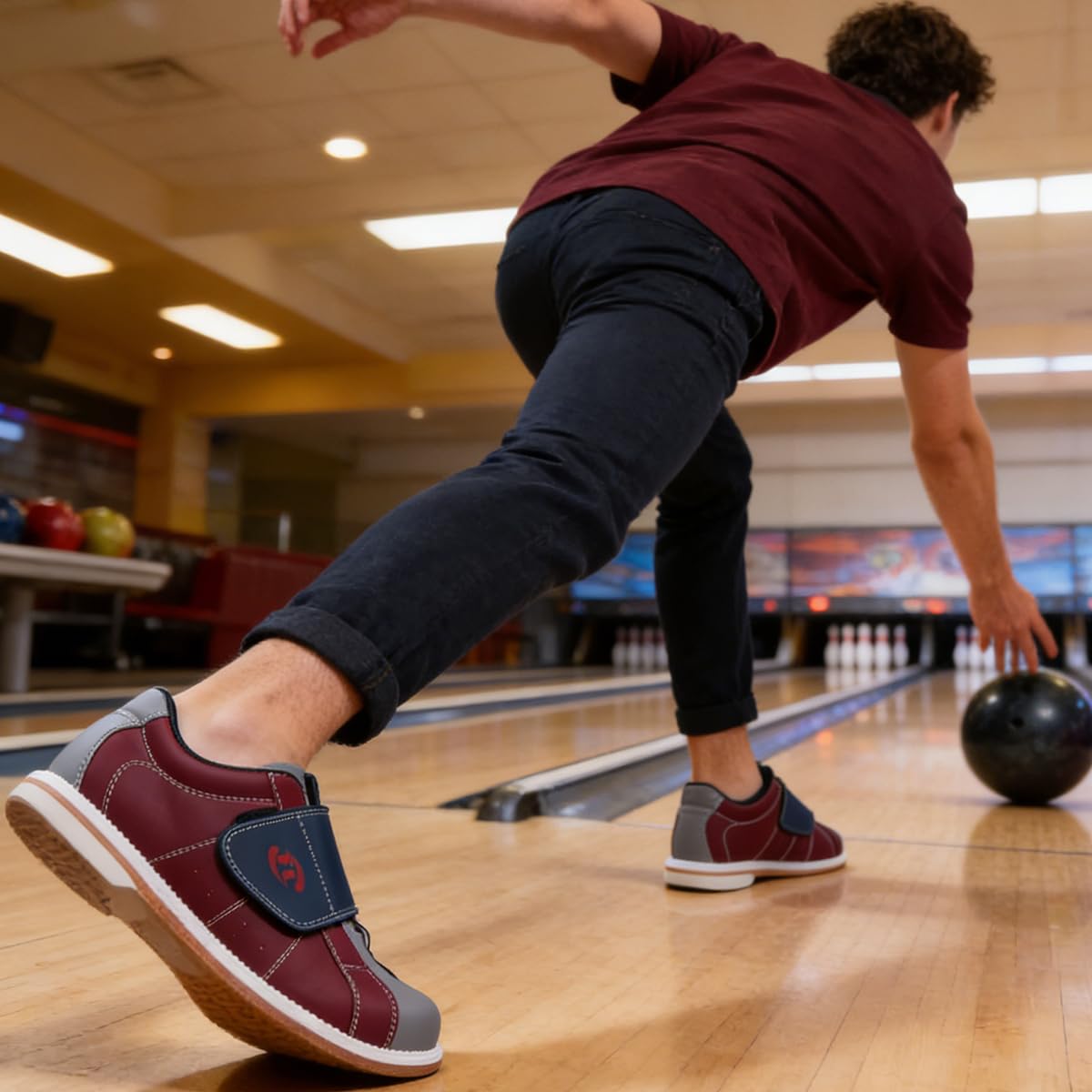 Herren Bowlingschuhe Leichtes Leder bequemer Bowlingschuhe Nicht rutscher Mikrofaser Sohle Bowlingschuhes für Rechts