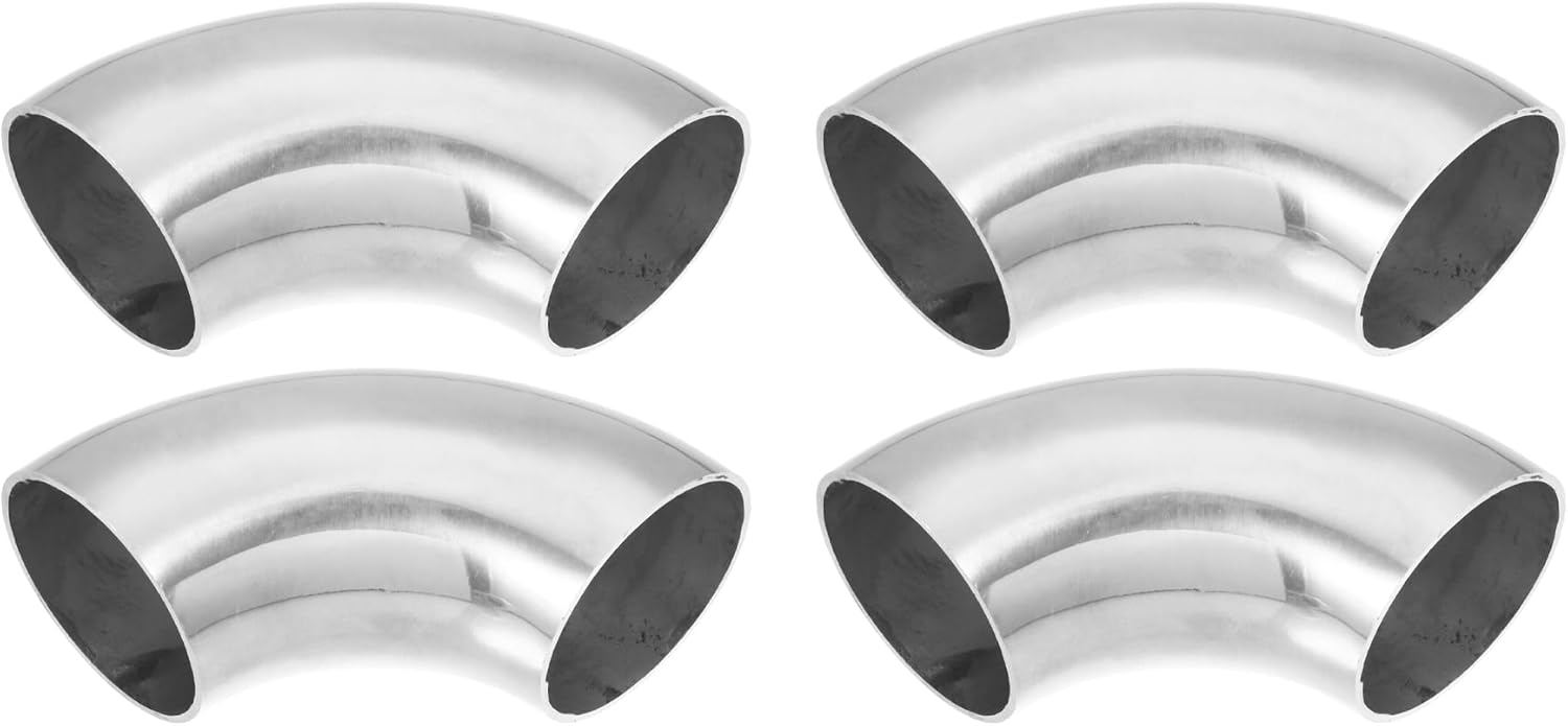 uxcell 4pcs OD 1.75 Inch 90 Degree SS304 Stainless Steel Bend Tube Exhaust Elbow Pipe for Car Modified Exhaust System 0.06" Wall Thickness Piping Silver Tone