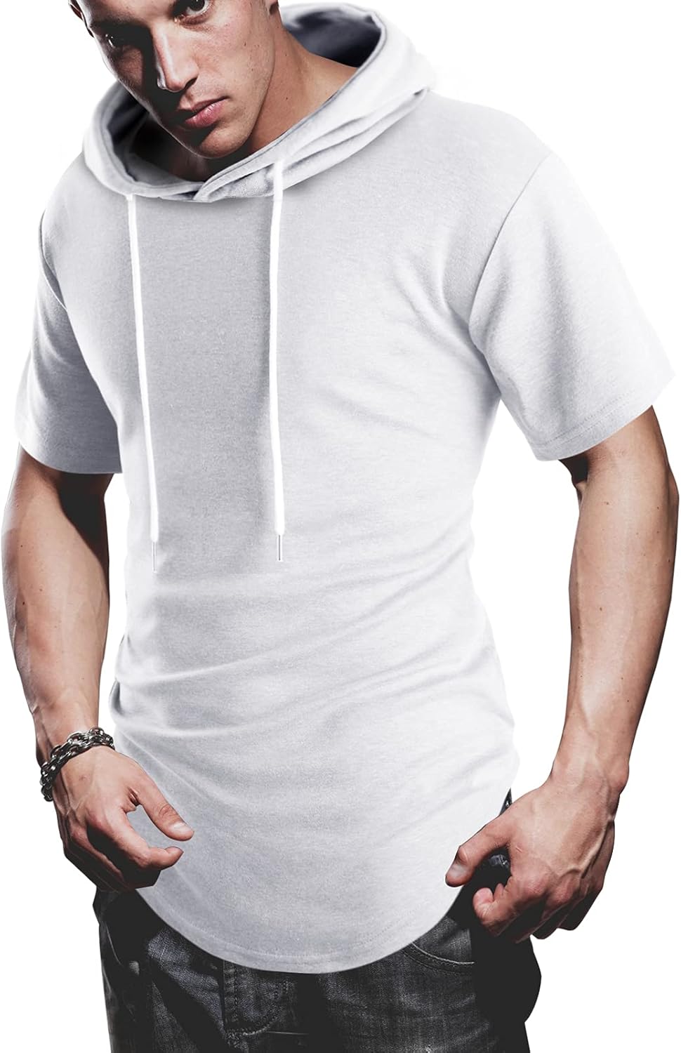 White long sleeve hooded shirt Clearance