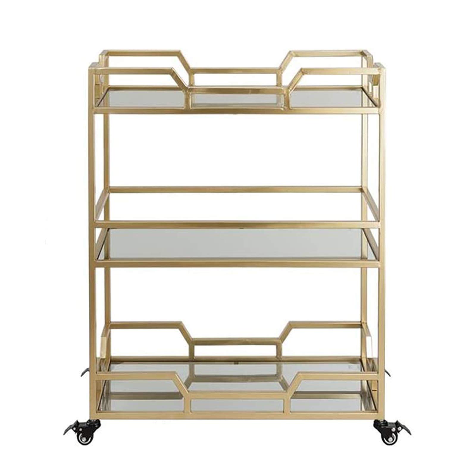 Bar Cart with Universal Casters Three-Layer Antique Home Restaurant Island Cart Service Car Iron Frame Toughened Safety Glass