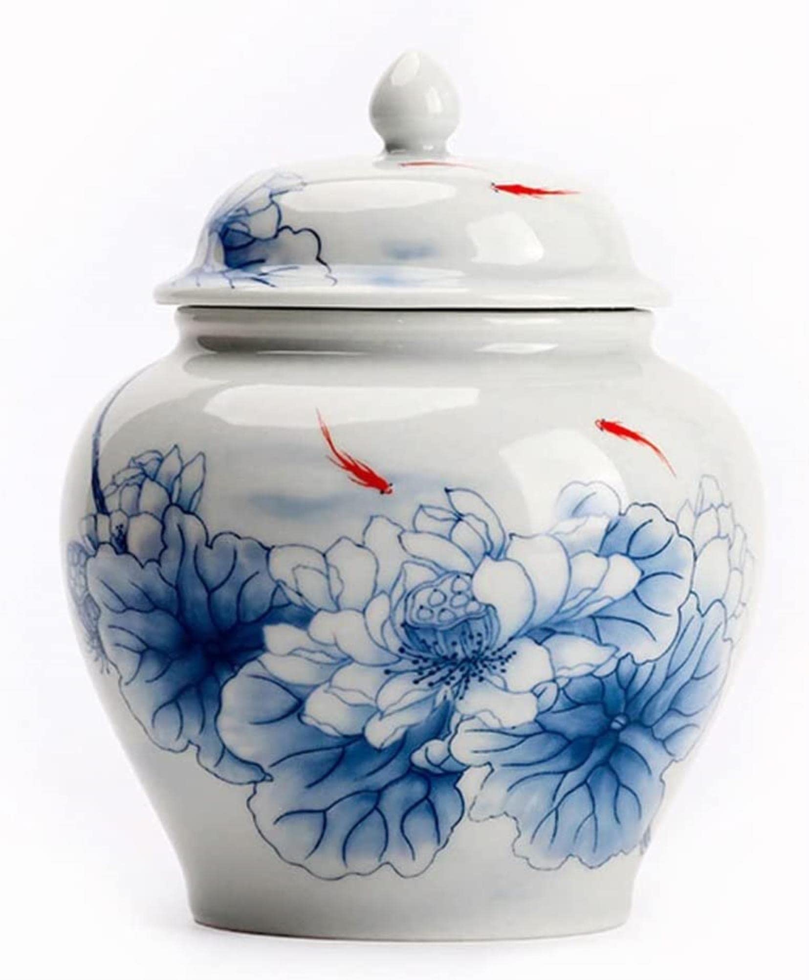 Herbata z cyny niebiesko-biały słoik z imbirem, słoik z kwiatami Chinoiserie do wystroju domu, słoik do przechowywania herbaty z hermetyczną pokrywką, herbata ceramiczna