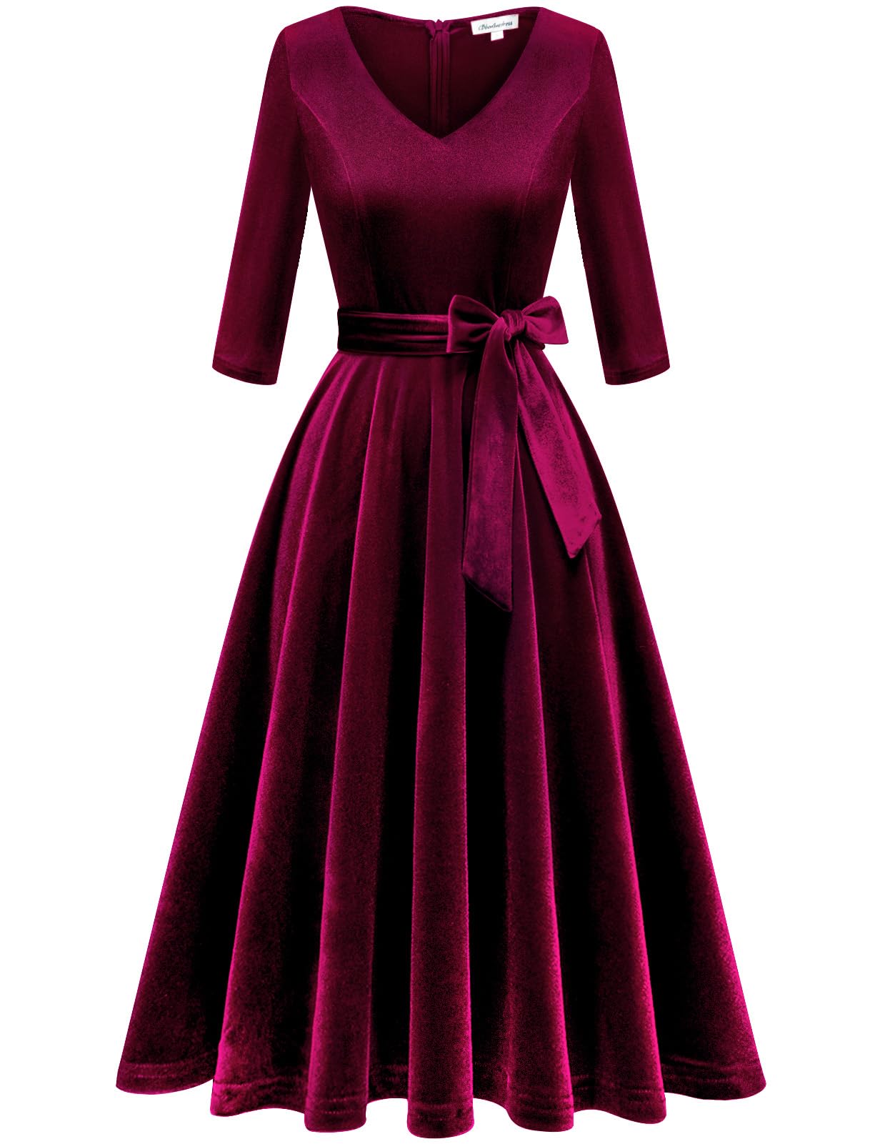 Bbonlinedress Abiti Rockabilly Donna Manica a 3/4 Scollo a V Manica Lunga Midi Abiti da Festa per Matrimonio Abito da Cocktail Vintage con Tasche