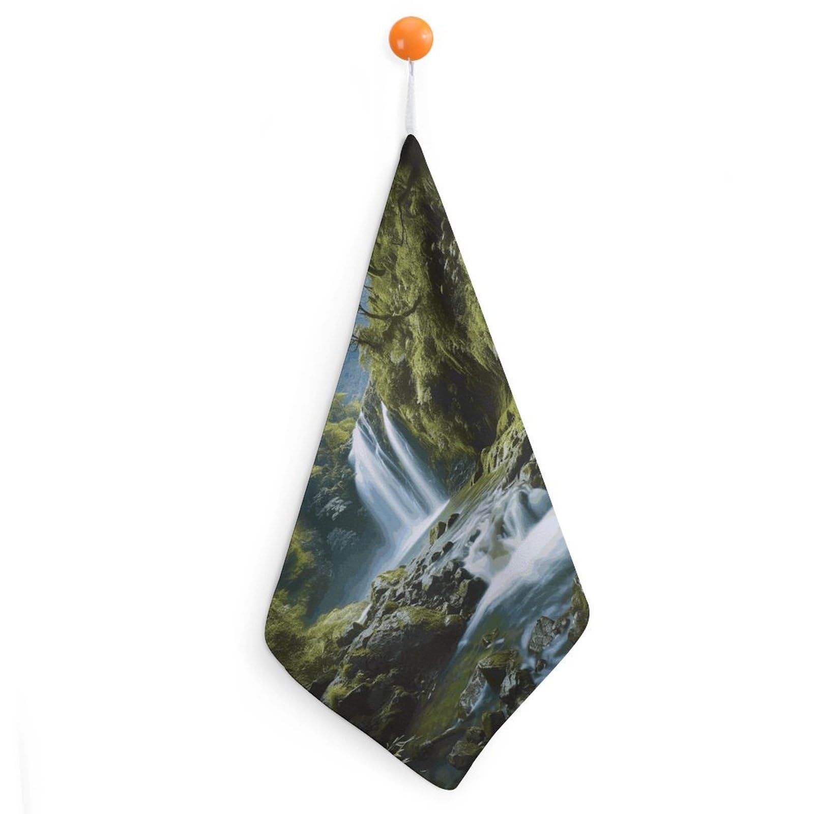 LDGSUPH Waterfall Landscape Painting Hand Towels Fashion Hand Face Towel with Hanging Strap Absorbent Soft Decorative Towel Fade Resistant Cozy Face Cloths for Kitchen Gym Bathroom Towels 1PCS