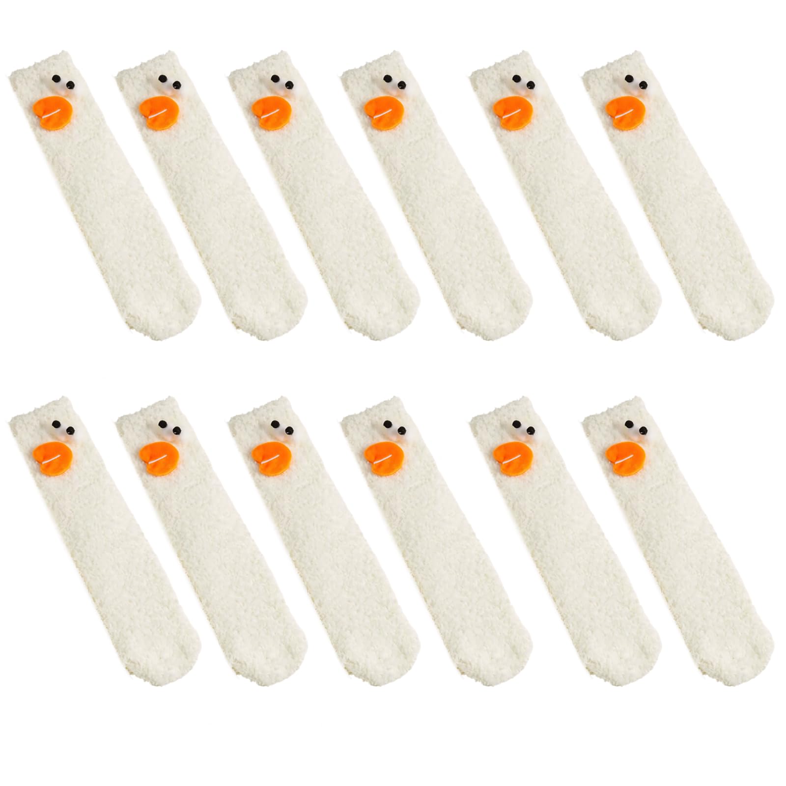 12 pares de calcetines blancos mullidos, calcetines térmicos de invierno de felpa para mujer, calcetines divertidos de animales, talla