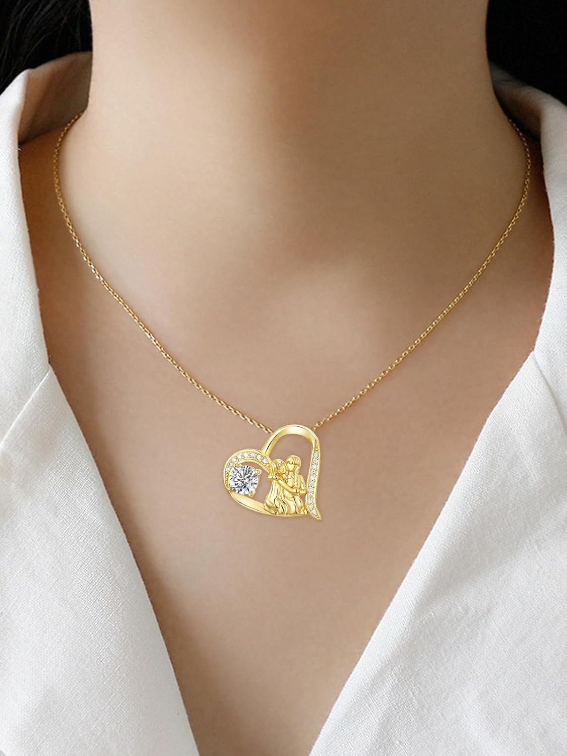 14K Gold Dainty Heart Diamnond Necklace for Mom Sister, I Love You Jewelry with Heart Pendant, Anniversary Birthday Gifts for Her Wife Mom Sister Friend Grandma Daughter - Image 2