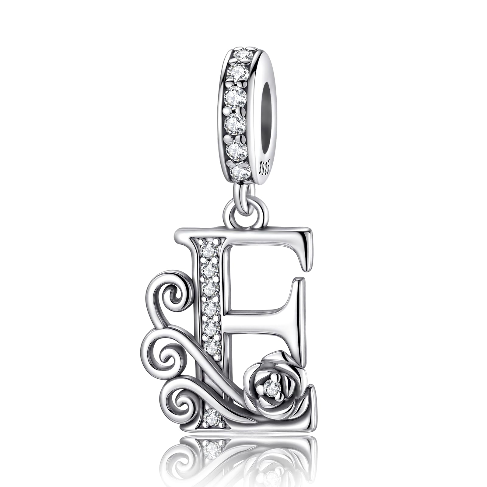 LNQOBU Complete A~Z Alphabet Charm Letter Beads, Solid 925 Sterling Silver with Cubic Stones Rose Alphabet Charm fits Pandora Bracelets Necklace Women