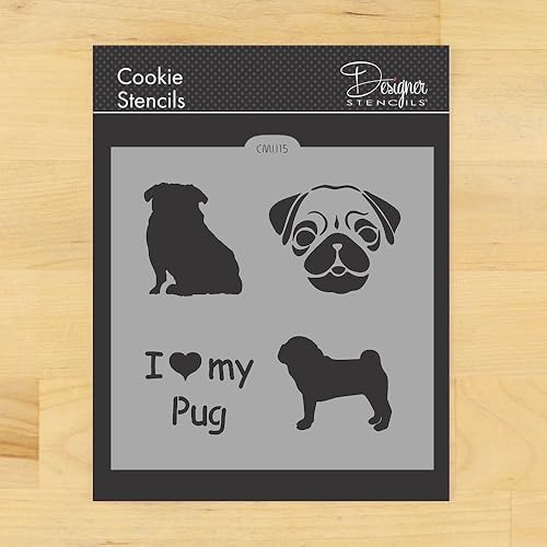 Plantilla de galletas y manualidades I Love My Pug de Designer Stencils disponible en Yaxa Peru