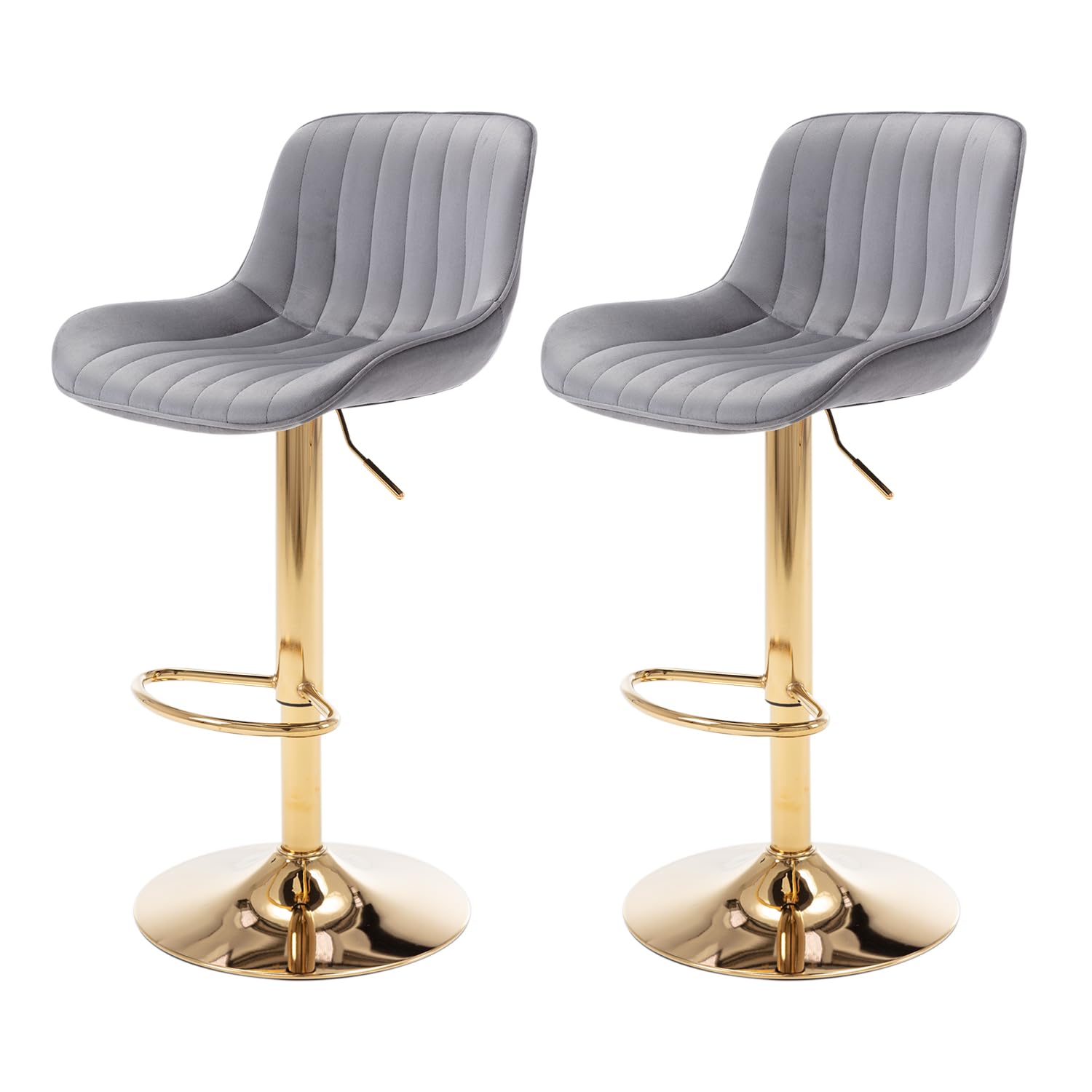 ECHINGLE Velvet Bar Stools Set of 2 - Swivel Counter Height Barstools with Back & Adjustable Height, Modern Gold Kitchen Island Stools for Bar,