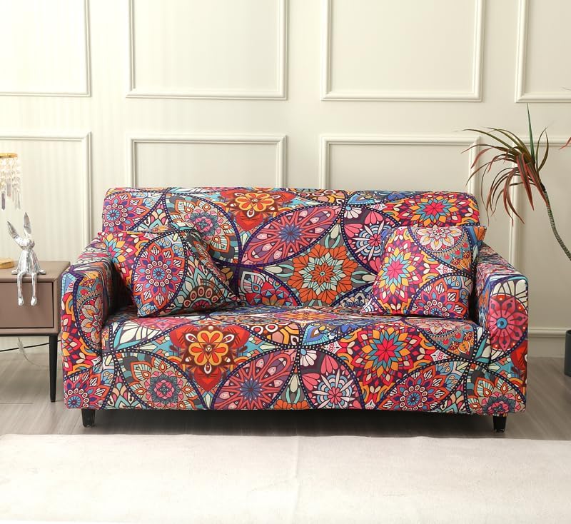 Miniatura 2 de Minxiang Funda elástica estampada para sofá de 2 plazas, fundas de sofá biplaza con elástico, con 1 funda de almohada