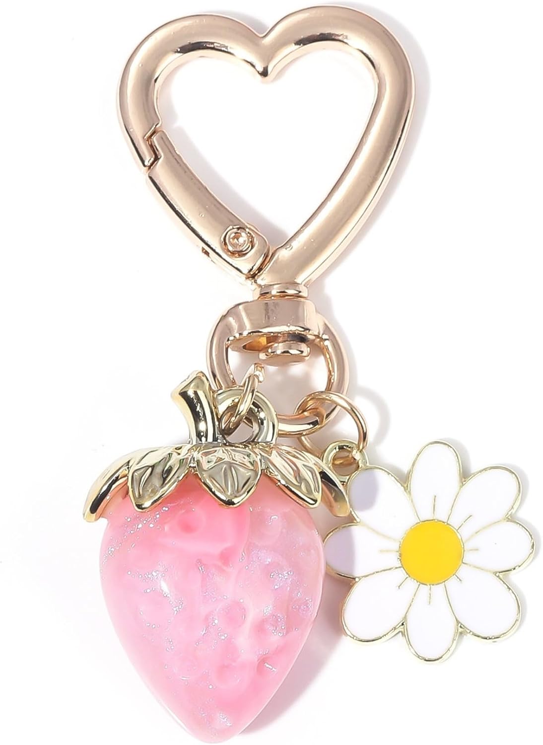 Cute Strawberry Keychain for Women Strawberry Lover Bag Charms Heart Flower Daisy Key Chains Purse Accessories