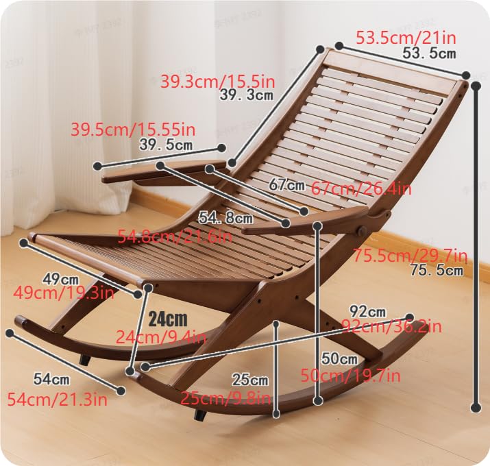 Leżak bujany, bambusowy, składany, leżak ogrodowy, leżak relaksacyjny z podłokietnikami, leżak do sauny, na balkon, do opalania, obciążenie 150 kg, do ogrodu, na balkon, do salonu