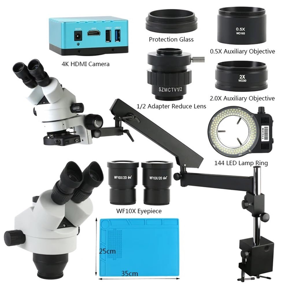 Microscope UHD 4K IMX334 HDMI Video Camera 3.5X - 90X Articulating Arm Pillar Clamp Zoom Simul Focal Industrial Trinocular Microscope(D)