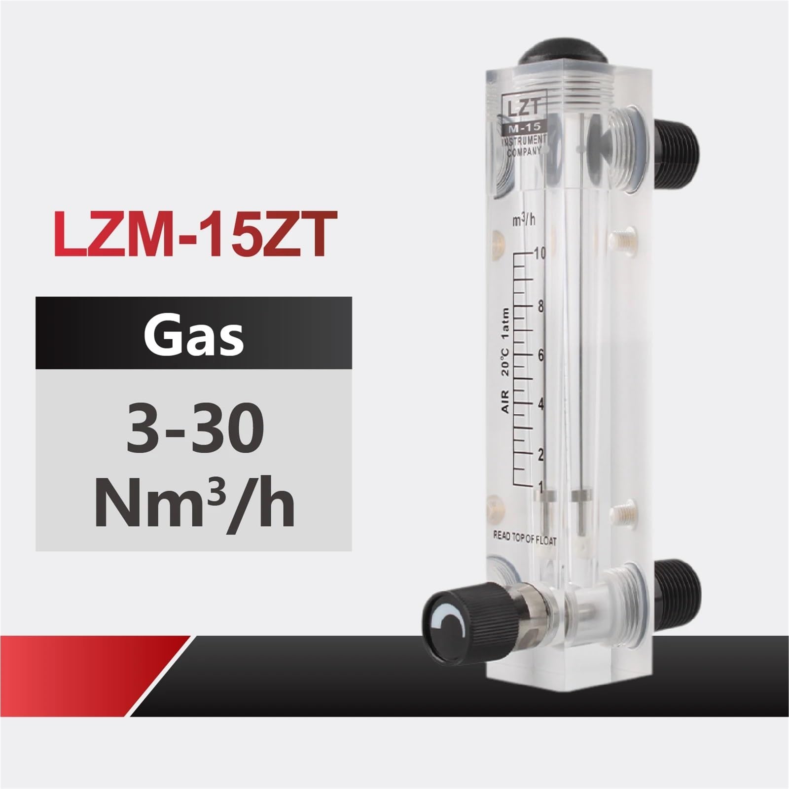 LZM-15ZT Pływający miernik przepływu z pleksiglasu Zamontowany na panelu Zmienny obszar obrotowy z zaworem do pomiaru gazu wodnego(Gas-3-30Nm3-h)