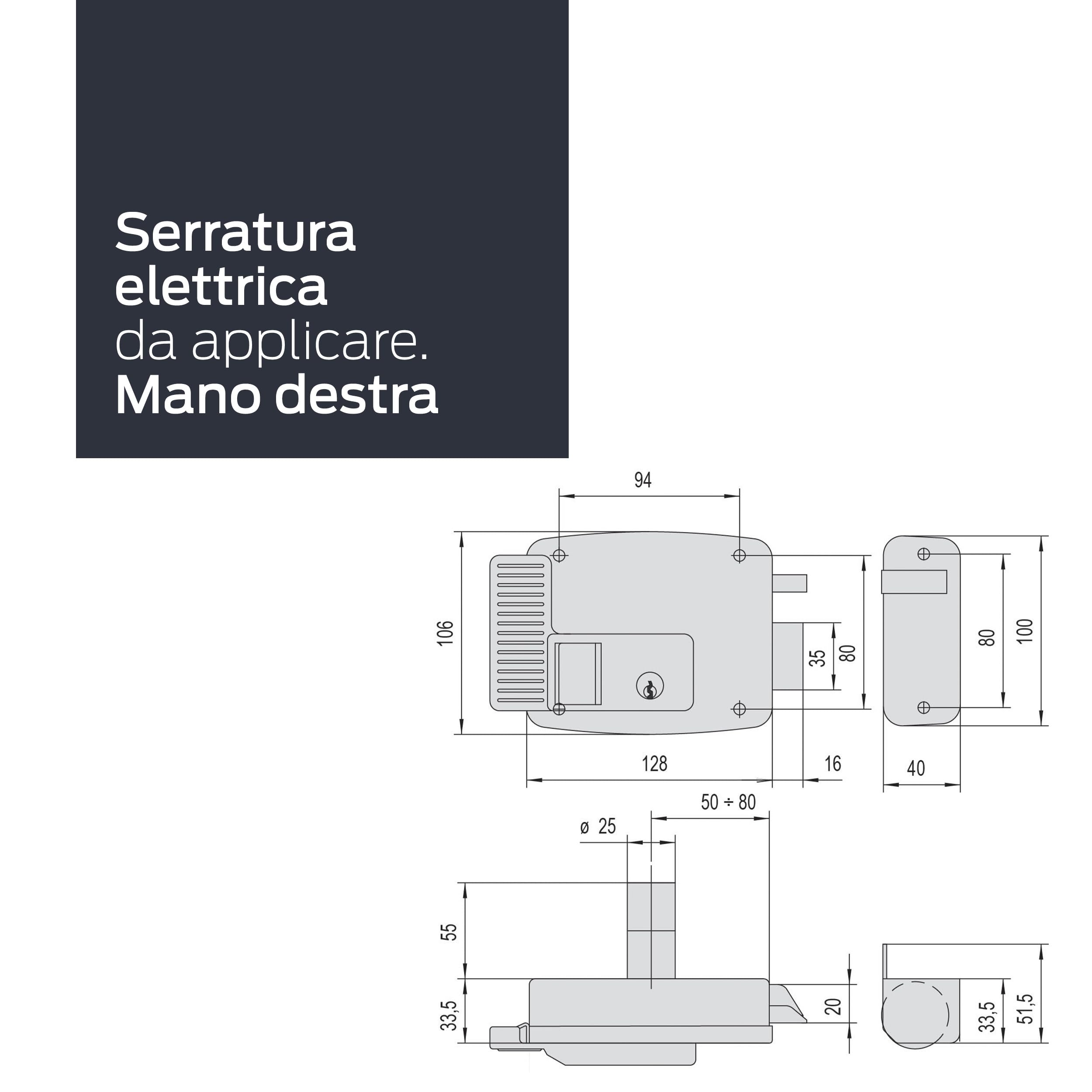CISA - Serratura Elettrica da Applicare 111731601N7 - Elettroserratura CISA in Acciaio Verniciato con Chiave e Pulsante Interni - Funzione Fermo a Giorno - Entrata 60 Regolabile - Mano Destra
