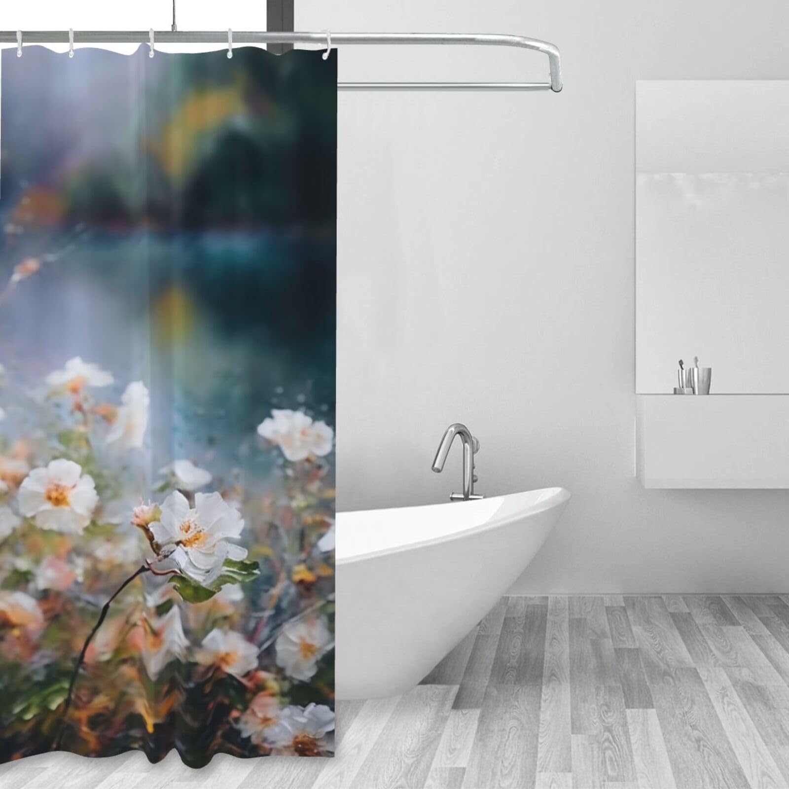 Rideau de douche en tissu fleurs 152x183 cm pour decoration de salle de bain