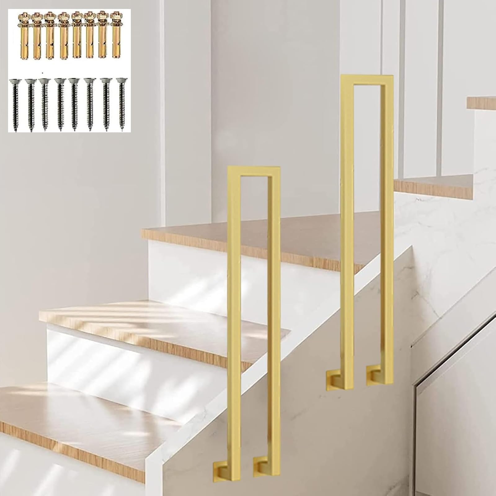 Gold U-Shaped Stairs Handrail, Outdoor Side Mount Stair Railing, Hand Rails for Outdoor Steps, Villa Decorative Railing, for Loft Villas Corridor Porch Steps(85CM/2.7FT)