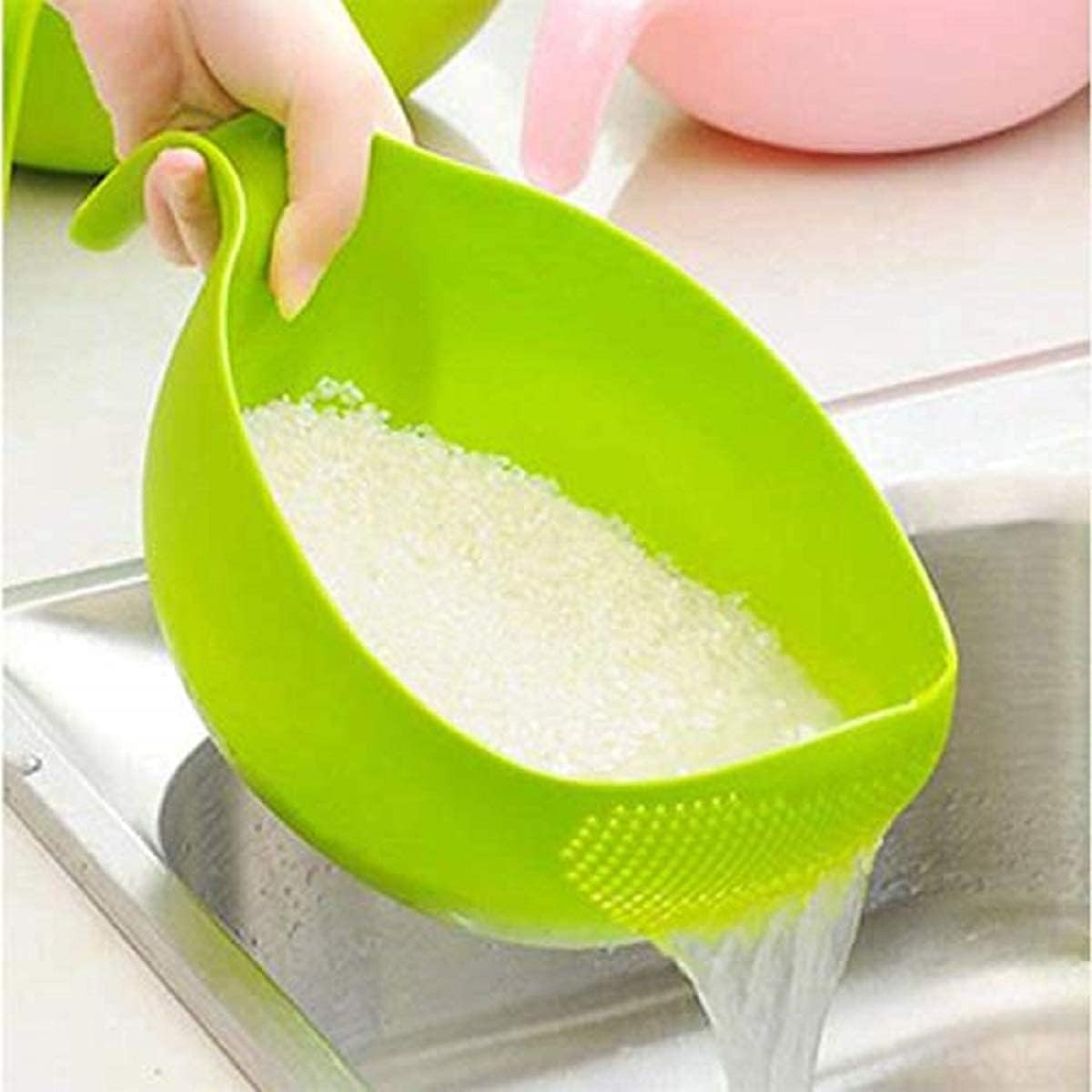 RIGOENT Rice Pulses Fruits Vegetable Noodles Pasta Washing Bowl Strainer Colander Storage Organizer with Handle (Multicolor,1 Pc)