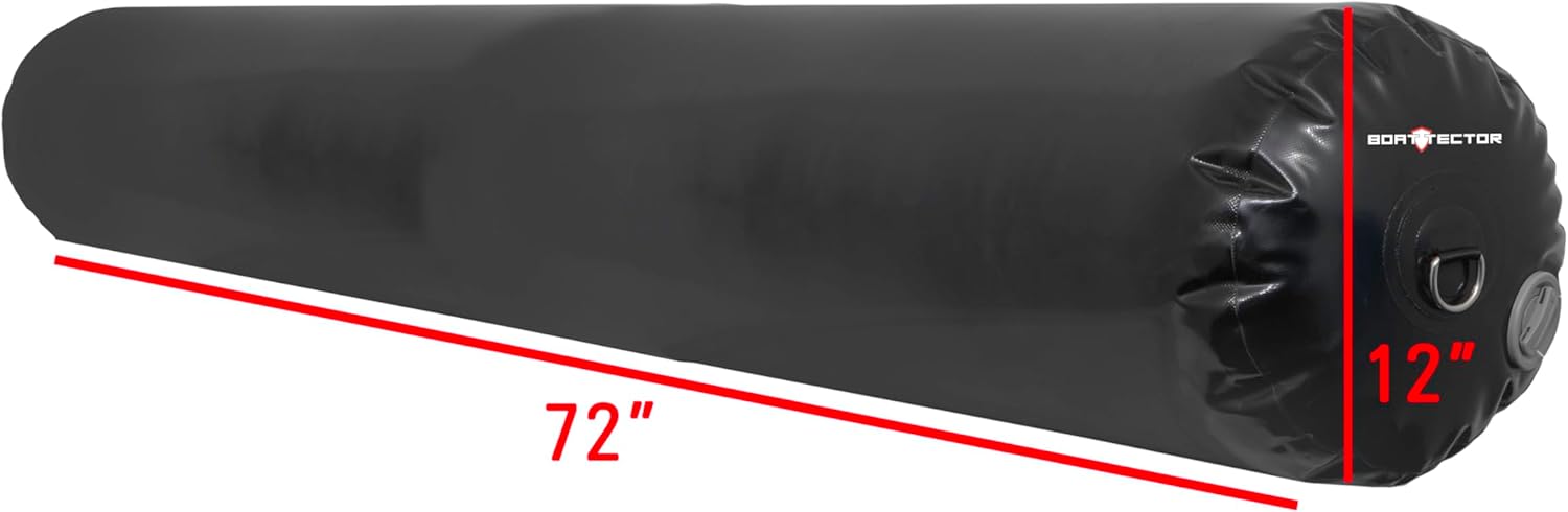 Extreme Max 3006.8708 Heavy-Duty Inflatable Rafting Fender with Stainless Steel D-Rings for Boats, Yachts & Sailboats - 72" x 12", Black